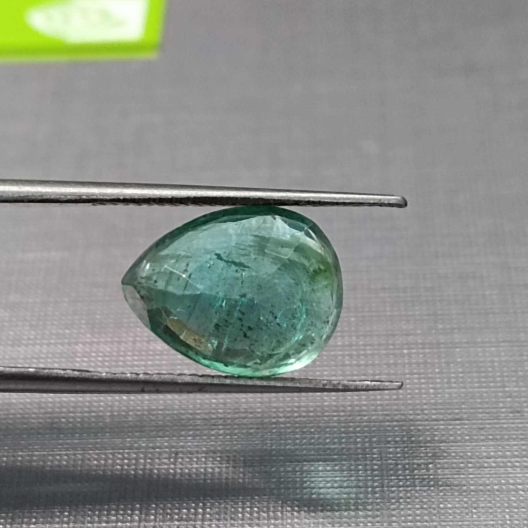 4.19ct GSI certified medium bluish green pear shape emerald 