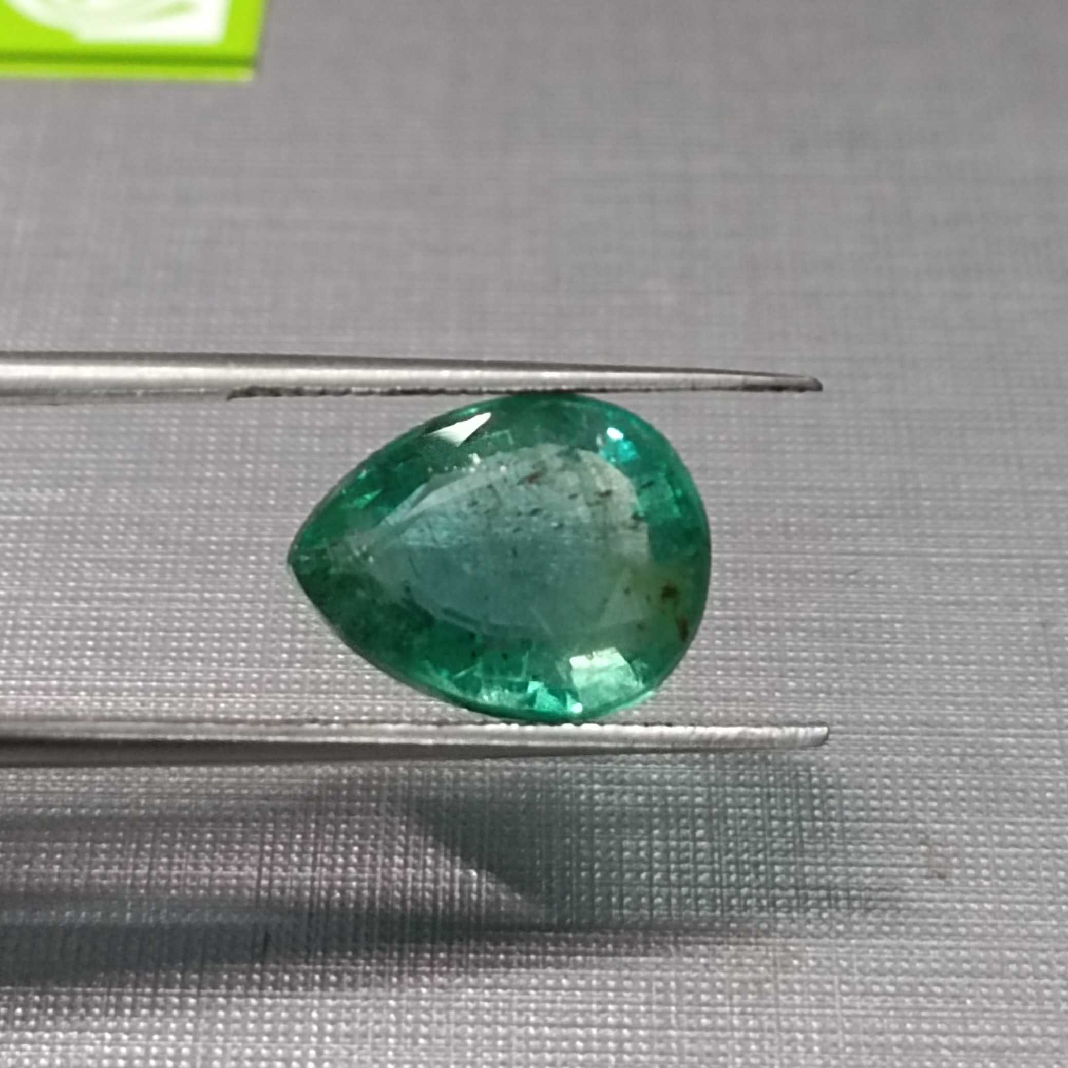 4.19ct GSI certified medium bluish green pear shape emerald 