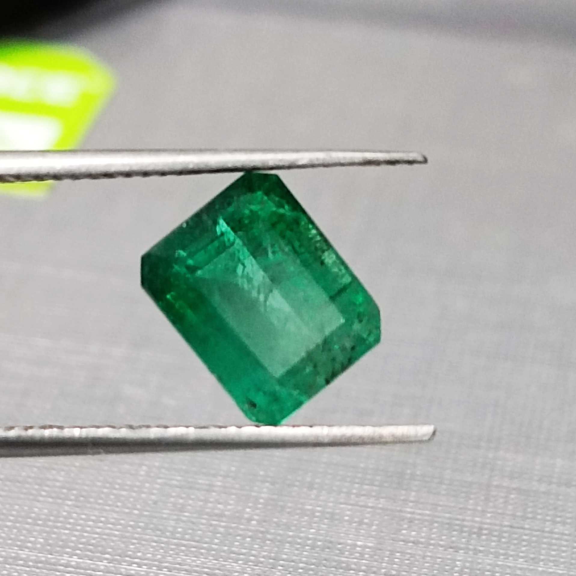 2.42 GSI certified deep green octagon cut Zambian emerald gem