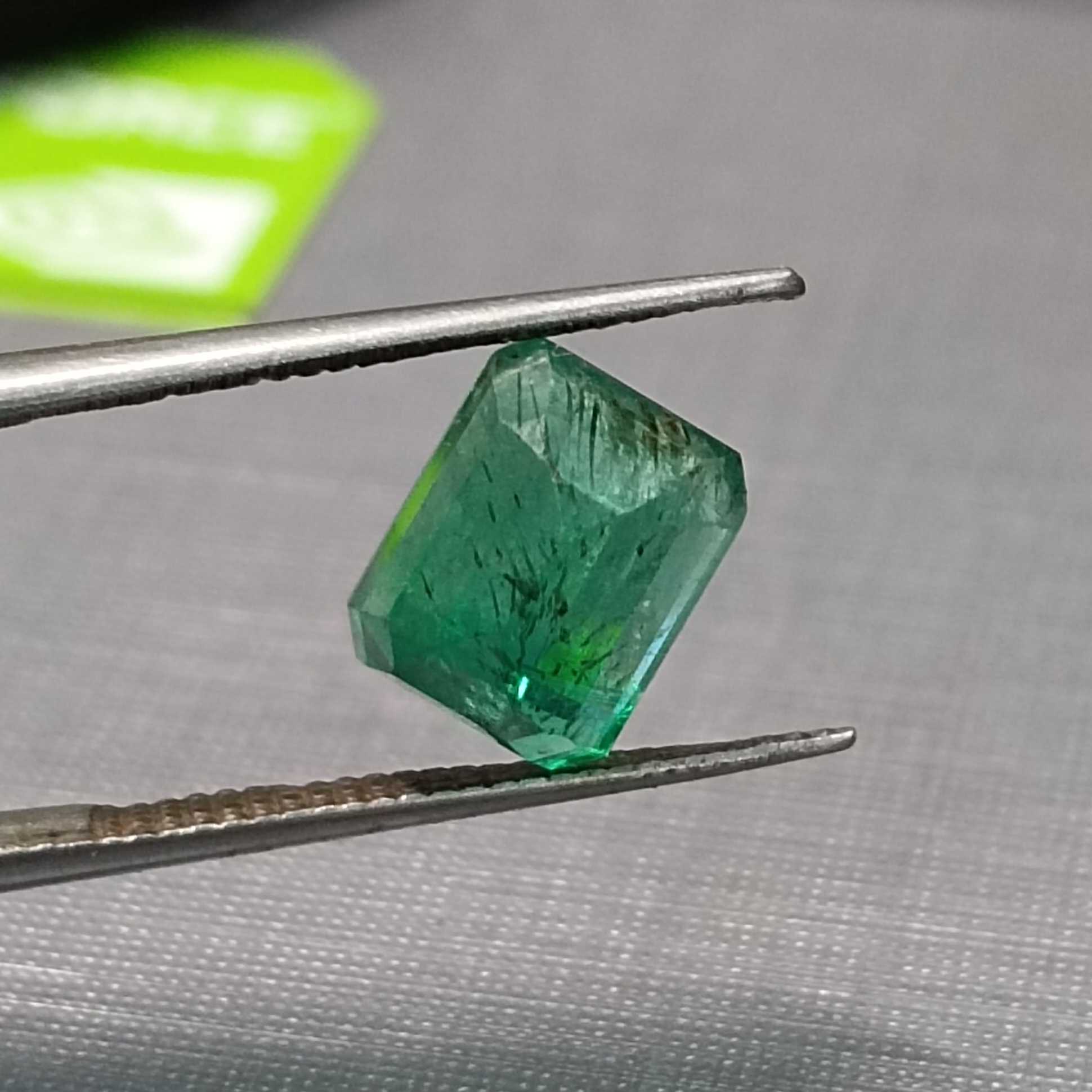 2.42 GSI certified deep green octagon cut Zambian emerald gem