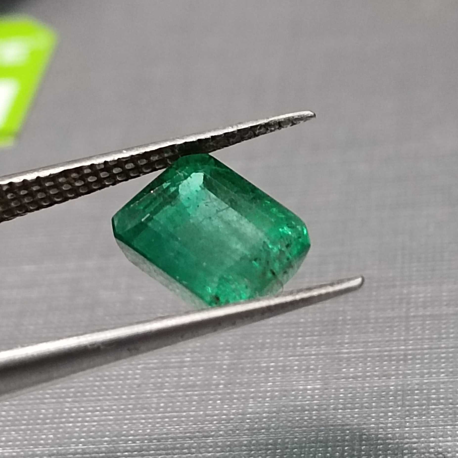 2.42 GSI certified deep green octagon cut Zambian emerald gem