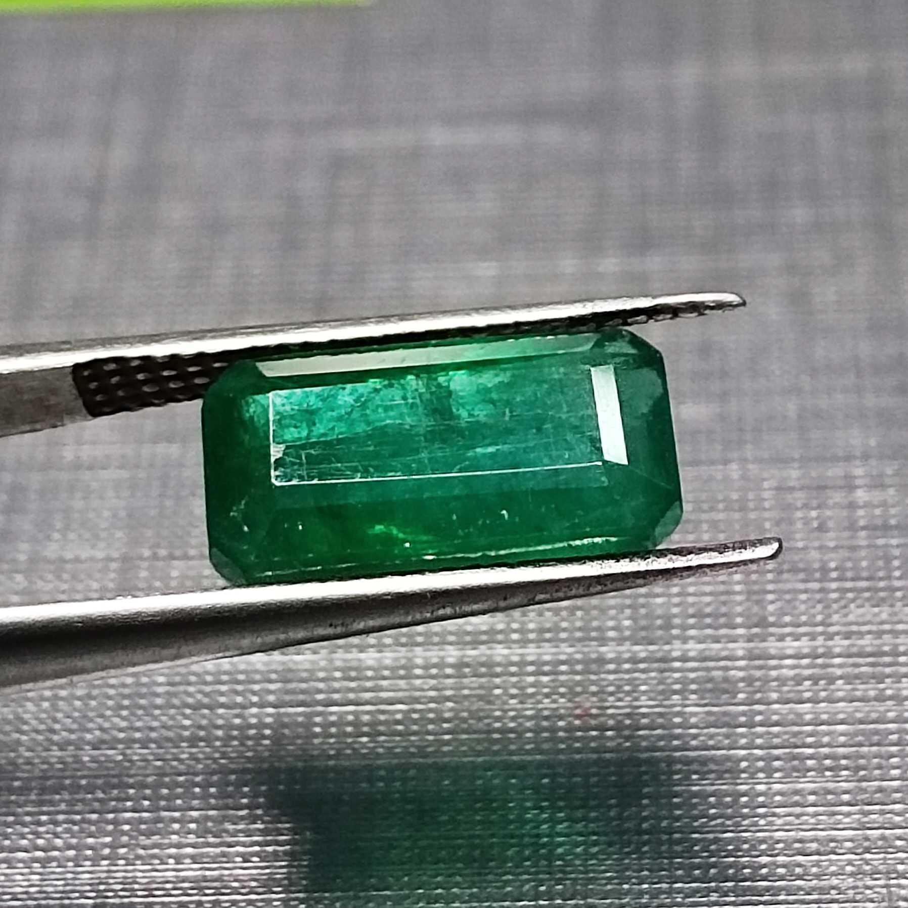 3.01ct GSI (USA) royal deep green octagon cut Zambian emerald stone
