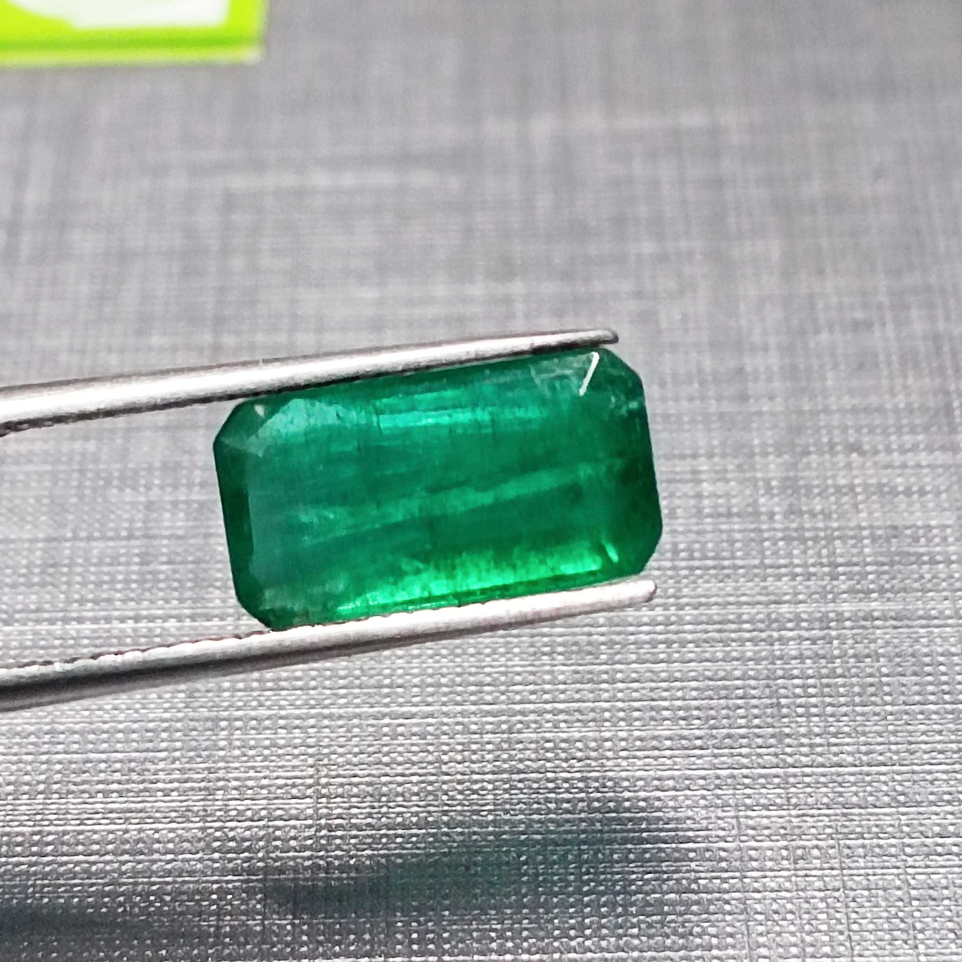 3.01ct GSI (USA) royal deep green octagon cut Zambian emerald stone