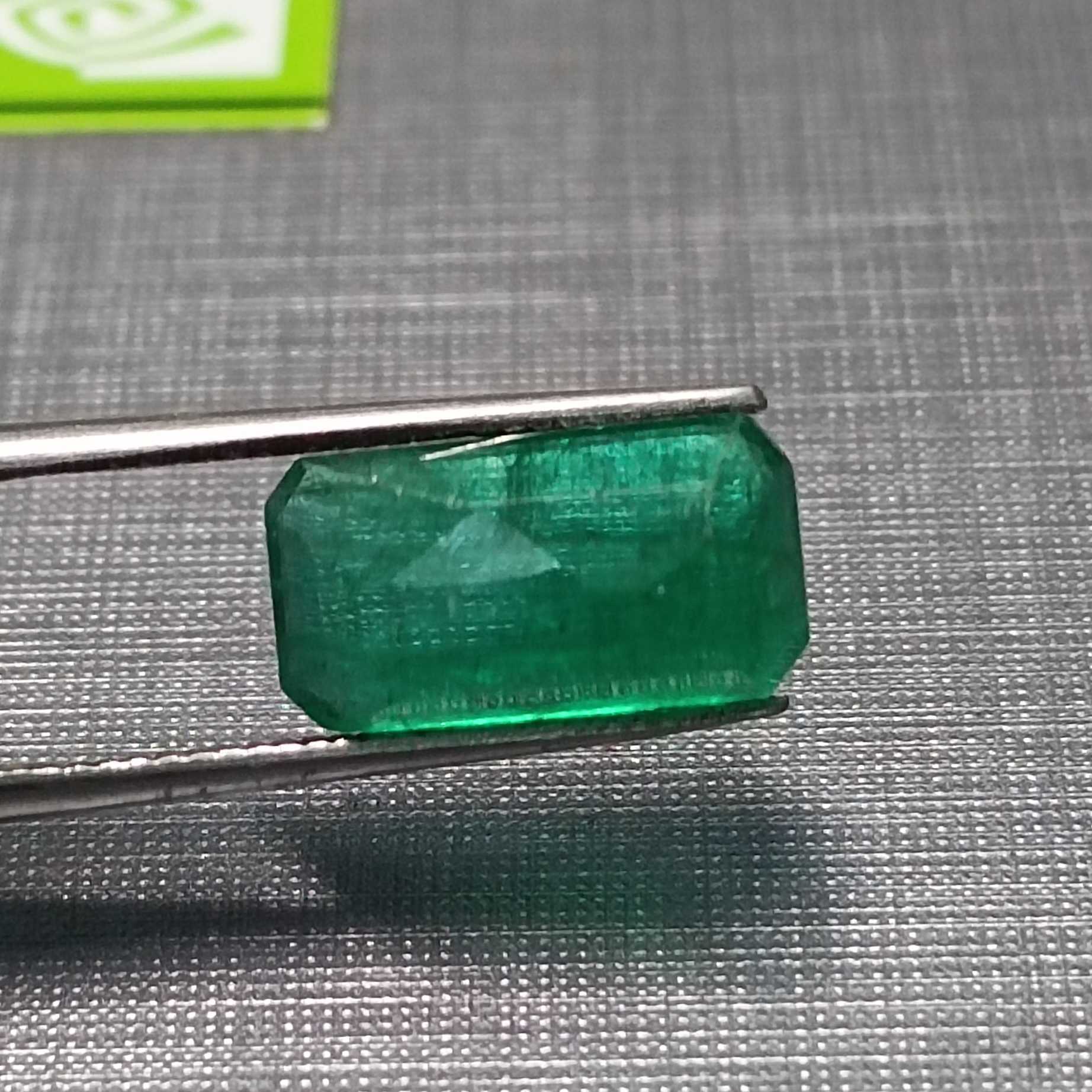 3.01ct GSI (USA) royal deep green octagon cut Zambian emerald stone