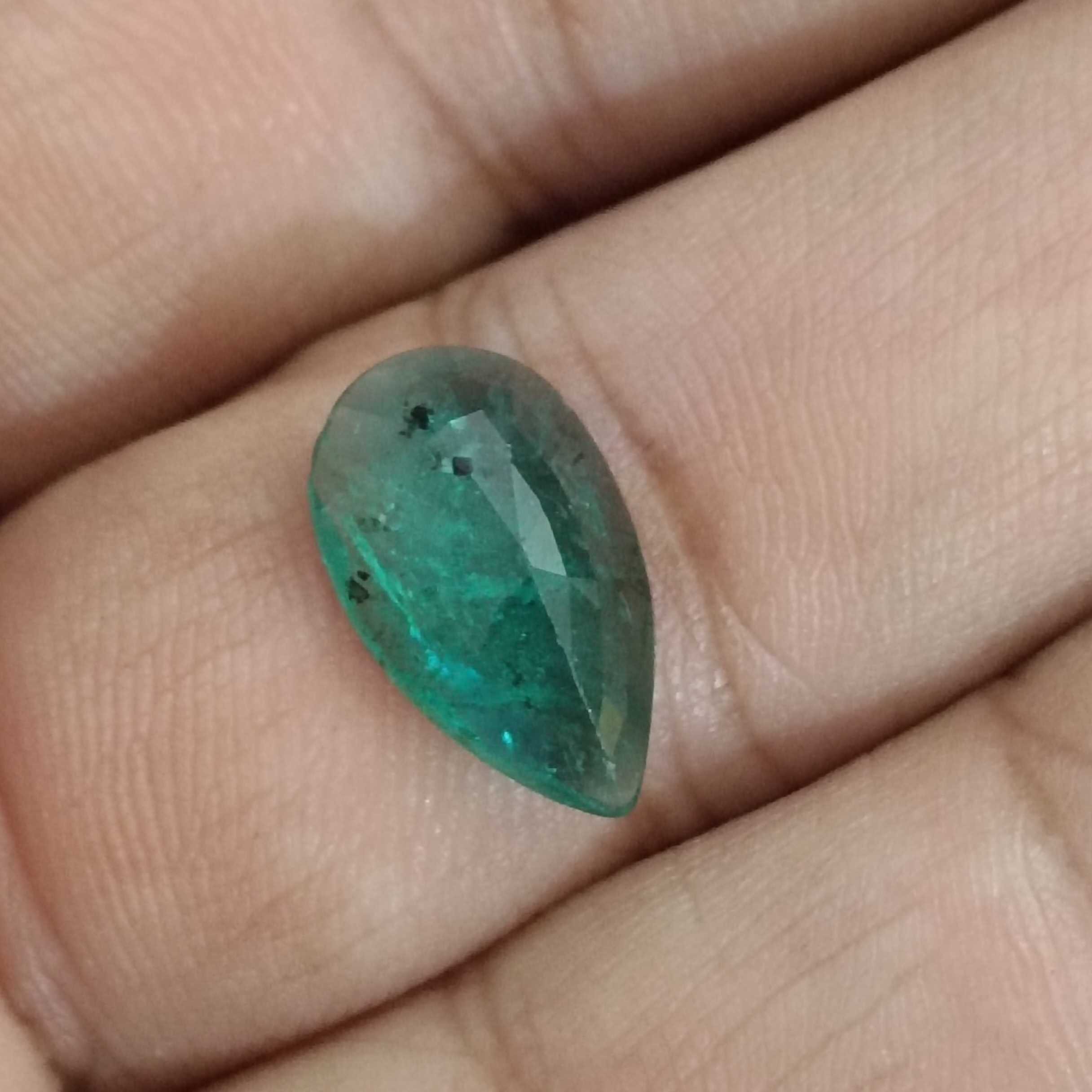 3.13ct GSI certified natural deep green pear cut emerald gemstone certified 