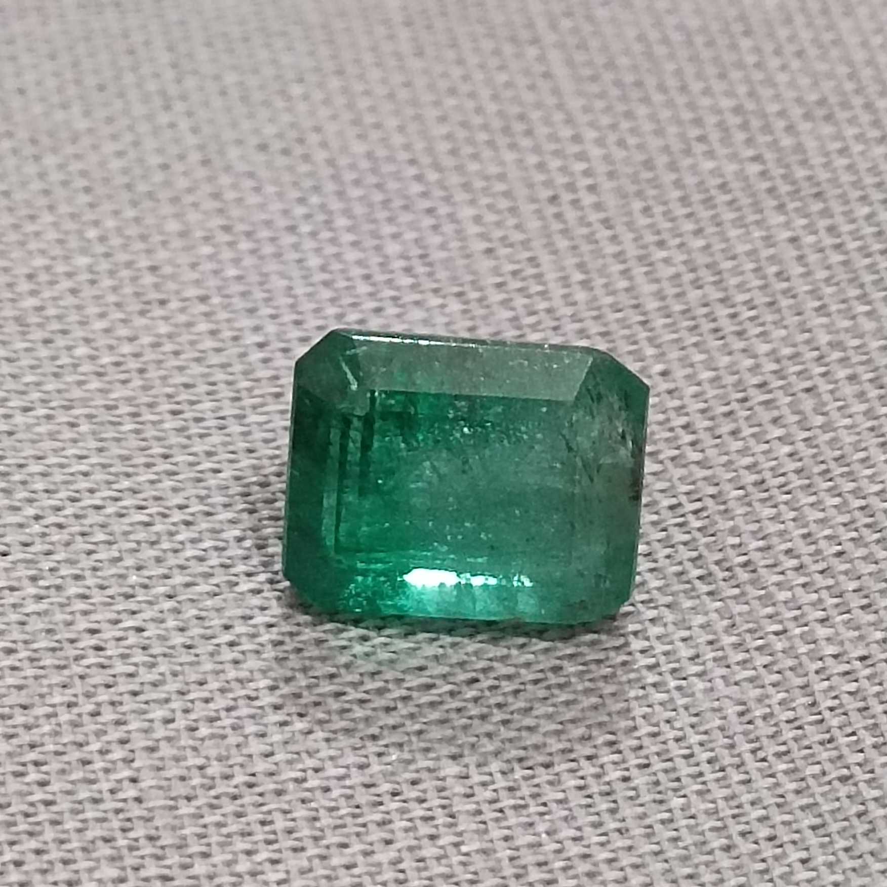 2.42 GSI certified deep green octagon cut Zambian emerald gem