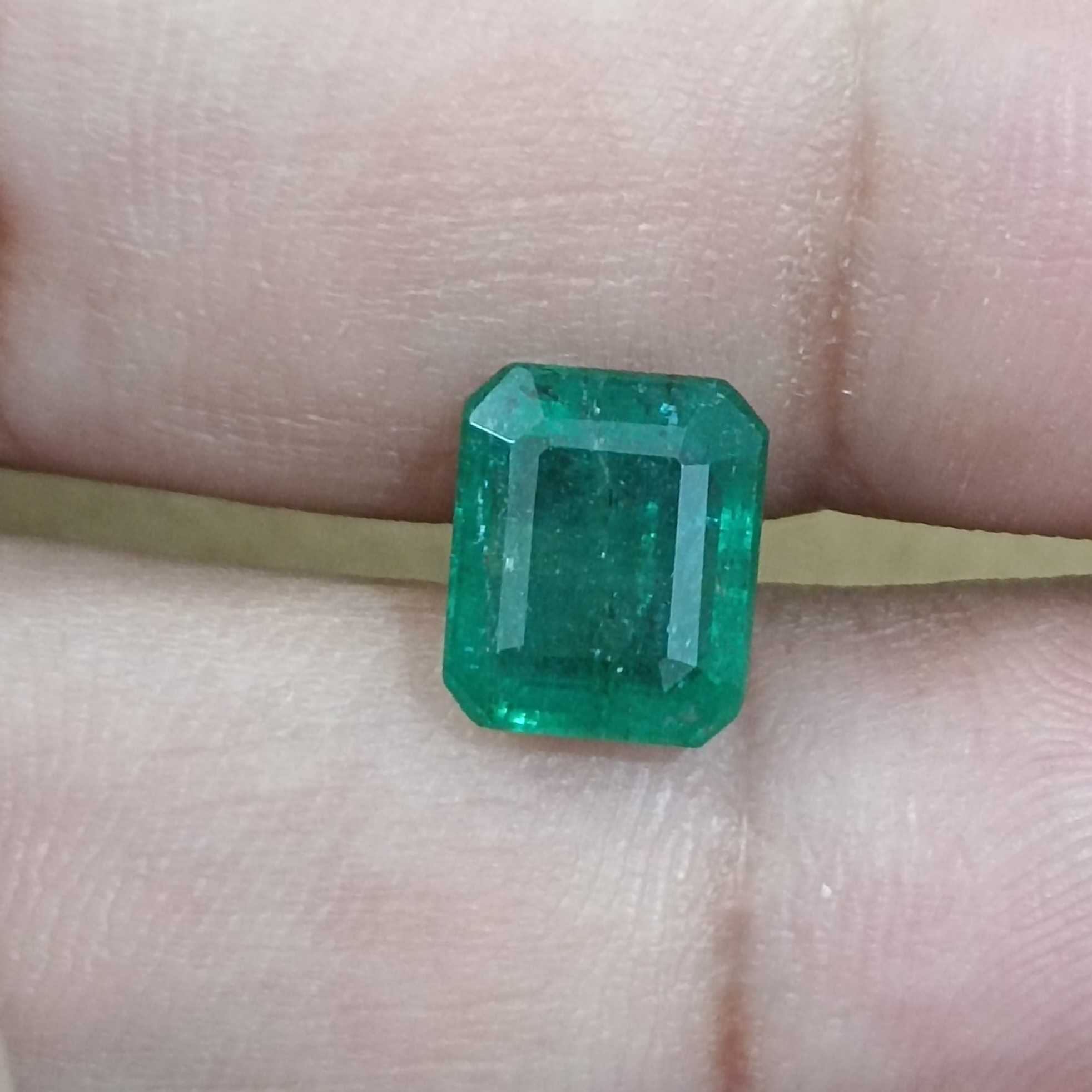 3.21ct GSI (USA) deep green Zambian octagon shape natural emerald gem