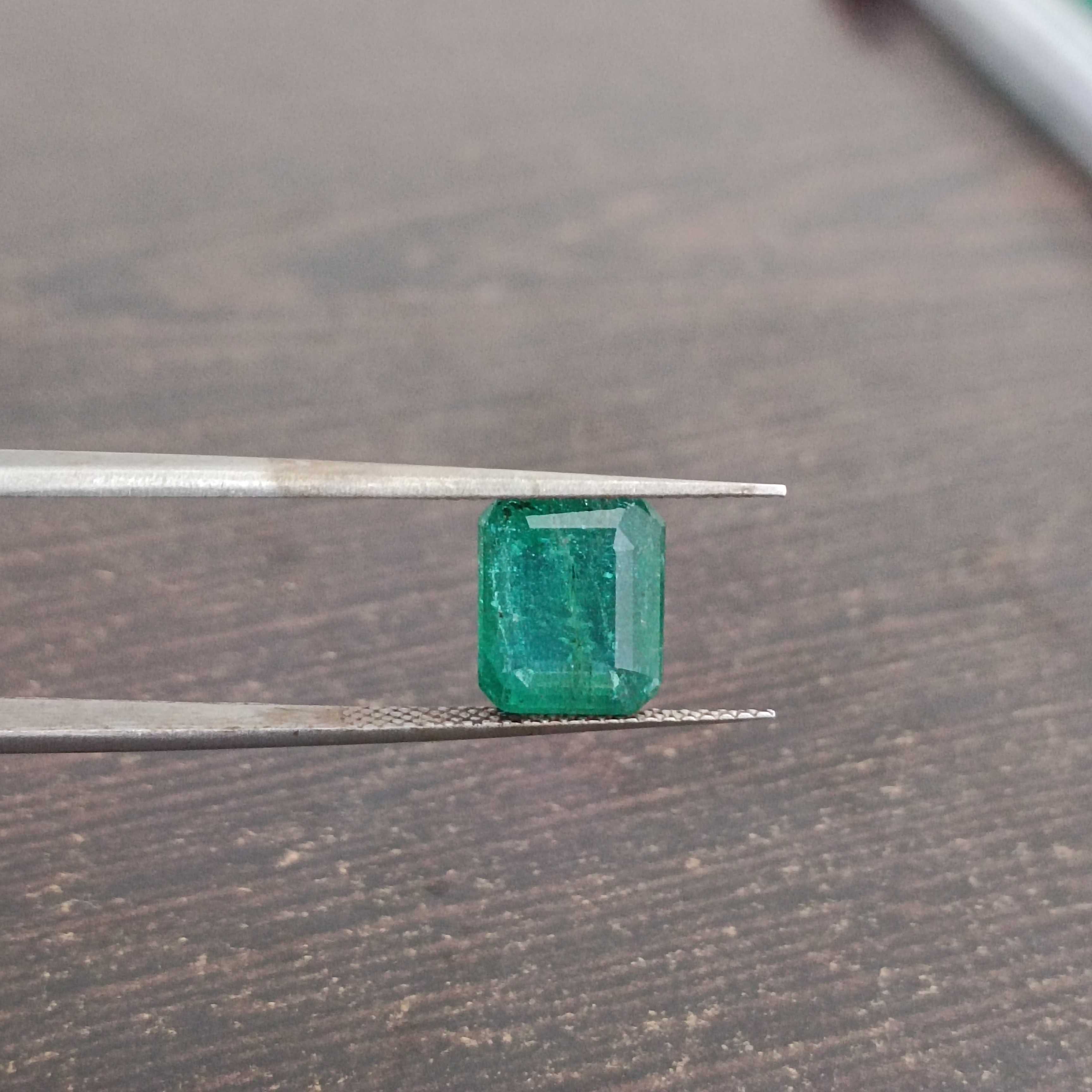 3.21ct GSI (USA) deep green Zambian octagon shape natural emerald gem