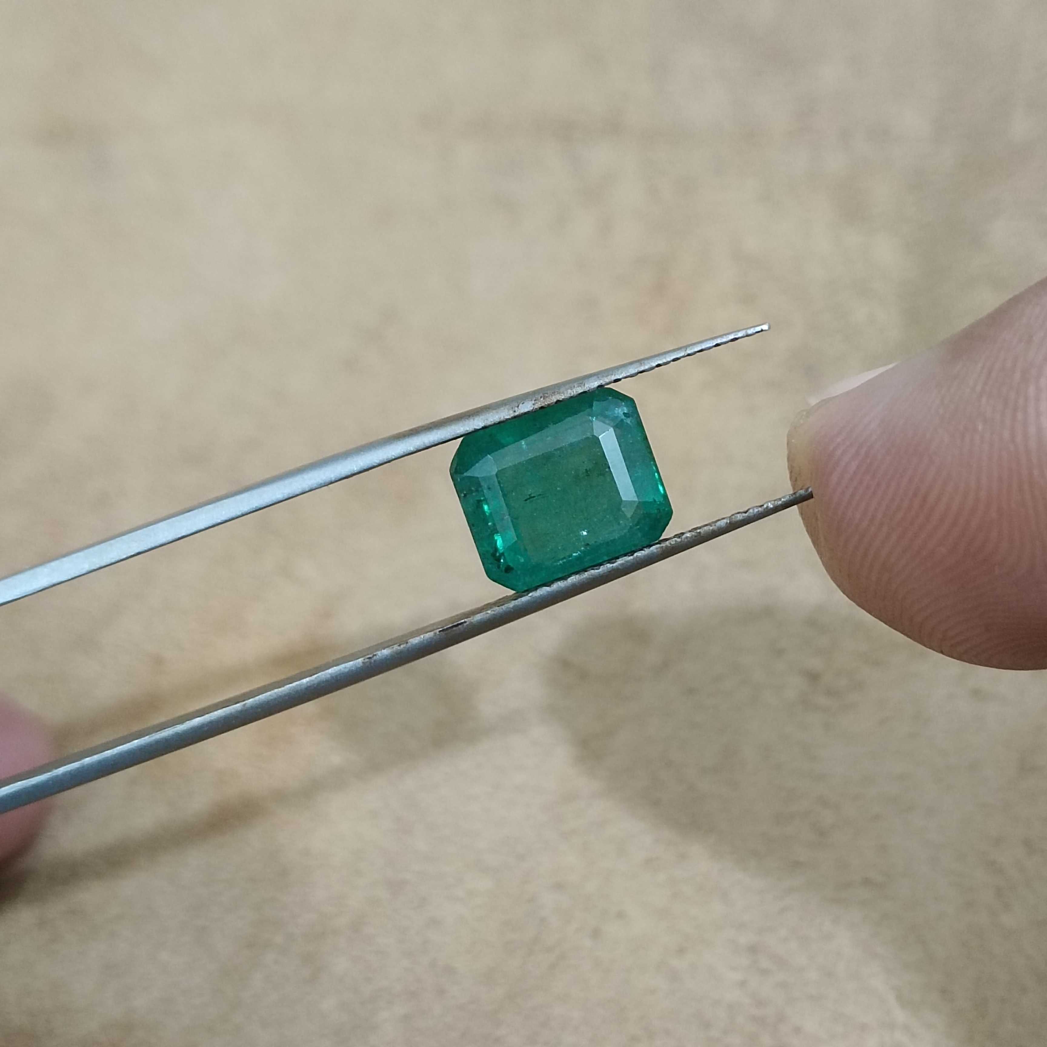 3.21ct GSI (USA) deep green Zambian octagon shape natural emerald gem