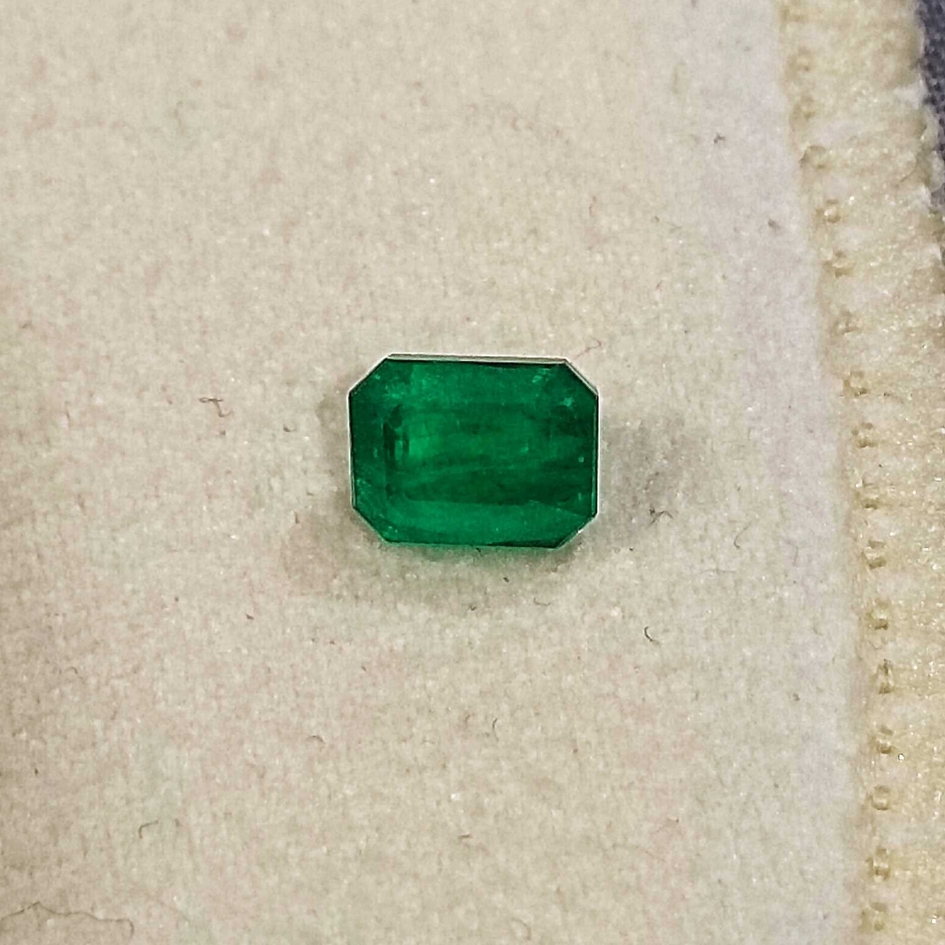 1.37ct certified deep pure velvet green octagon cut loose Zambian emerald 