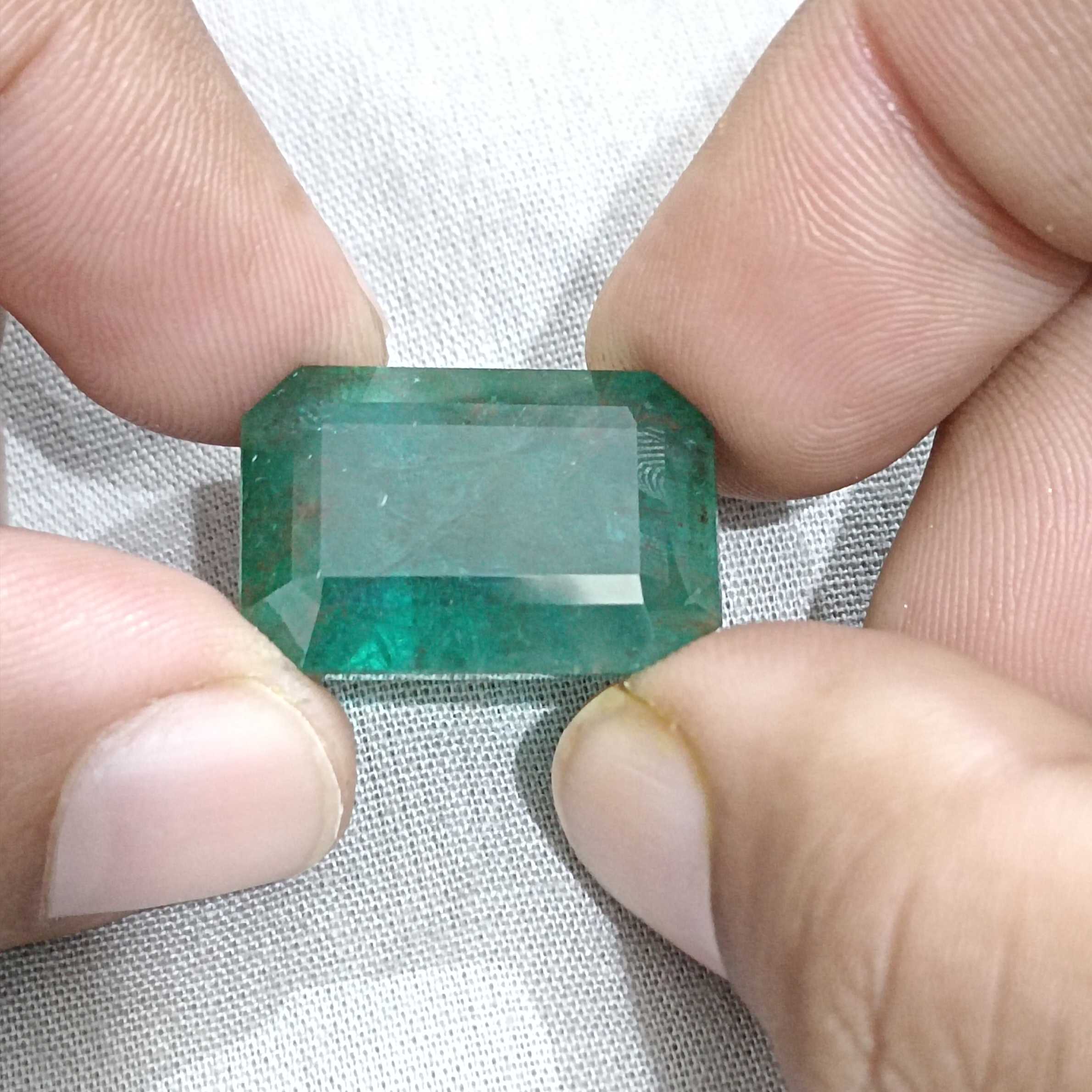 36.95ct GSI certified deep jungle green octagon cut emerald gemstone