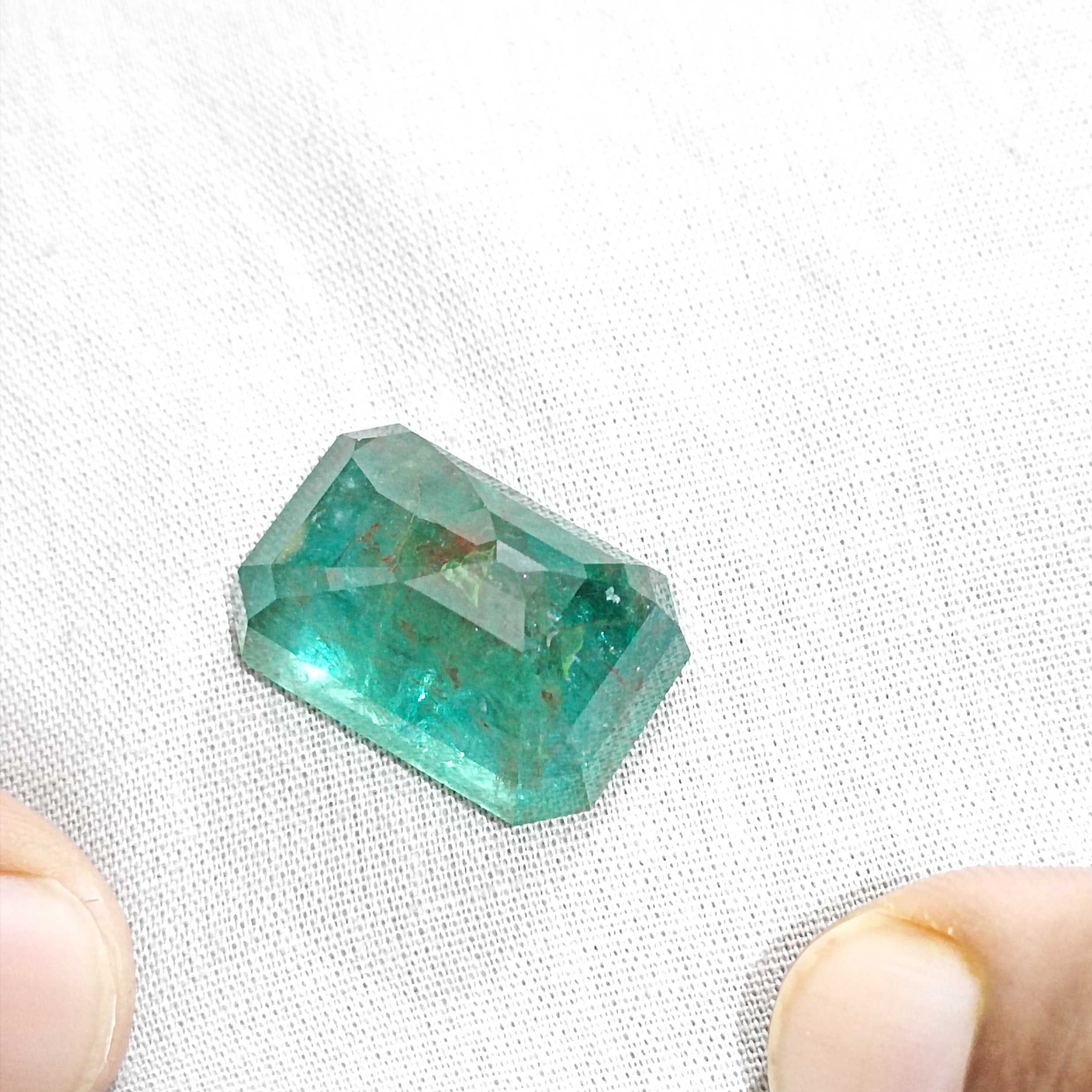 36.95ct GSI certified deep jungle green octagon cut emerald gemstone