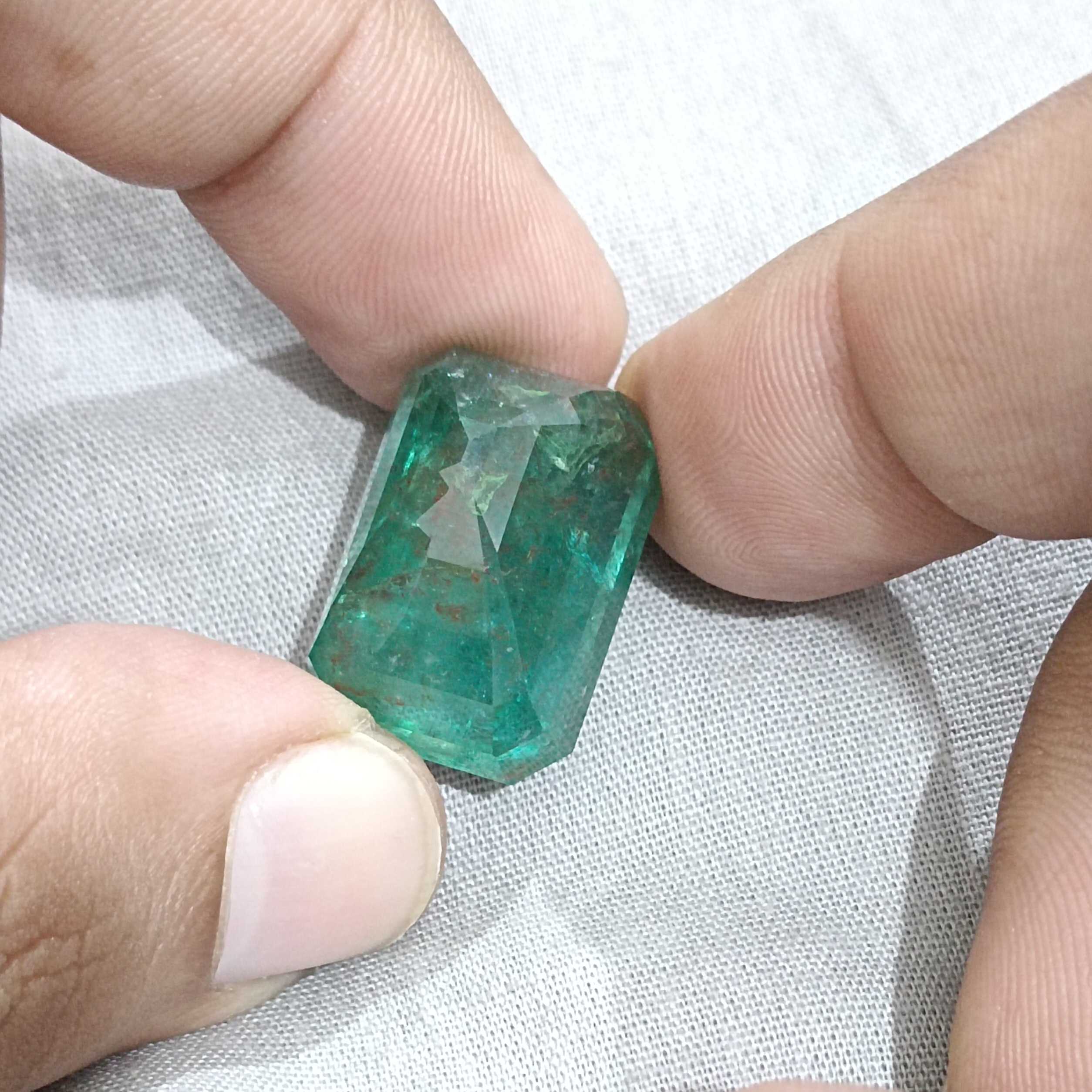 36.95ct GSI certified deep jungle green octagon cut emerald gemstone