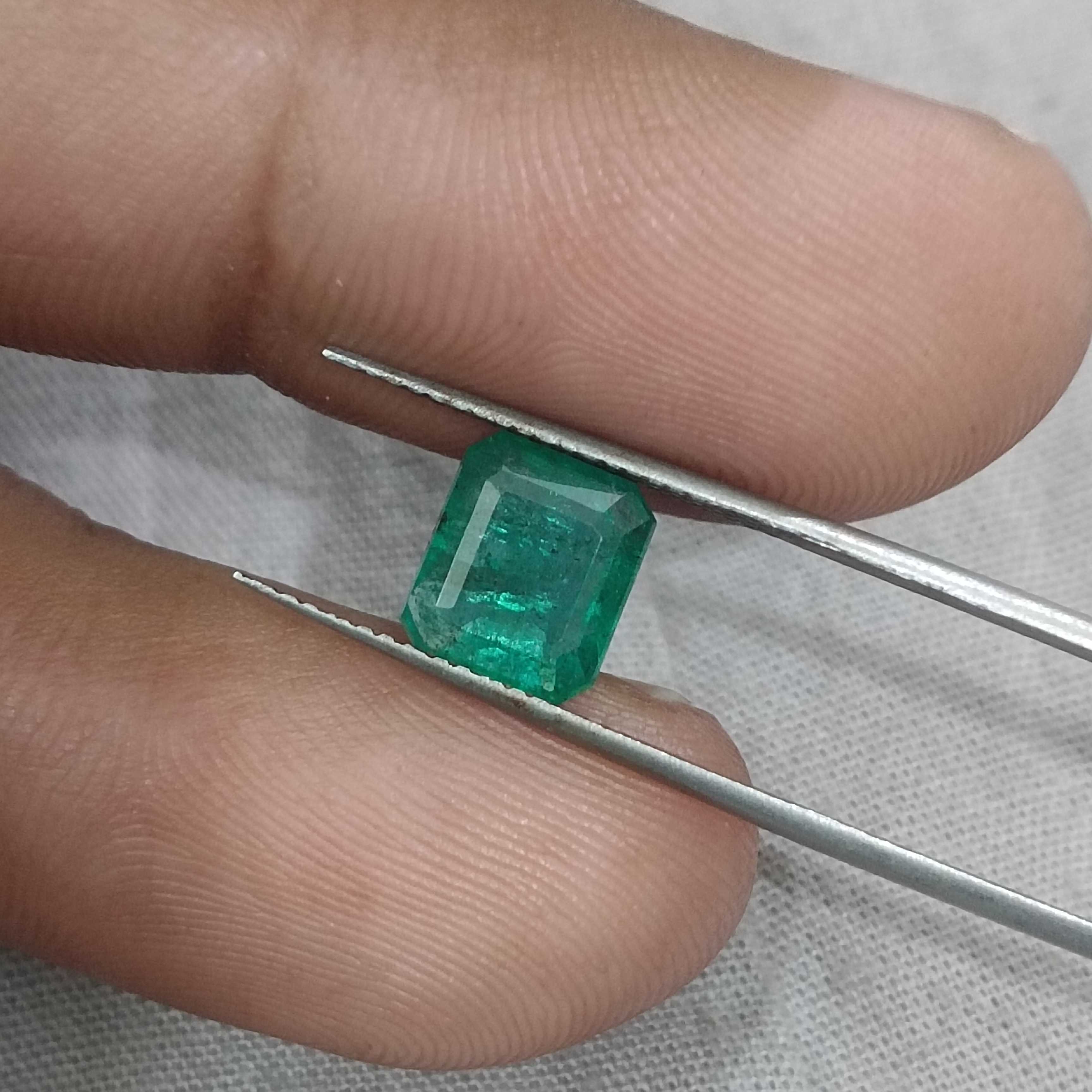 2.35ct GSI deep Forest green octagon cut Zambian emerald gemstone 