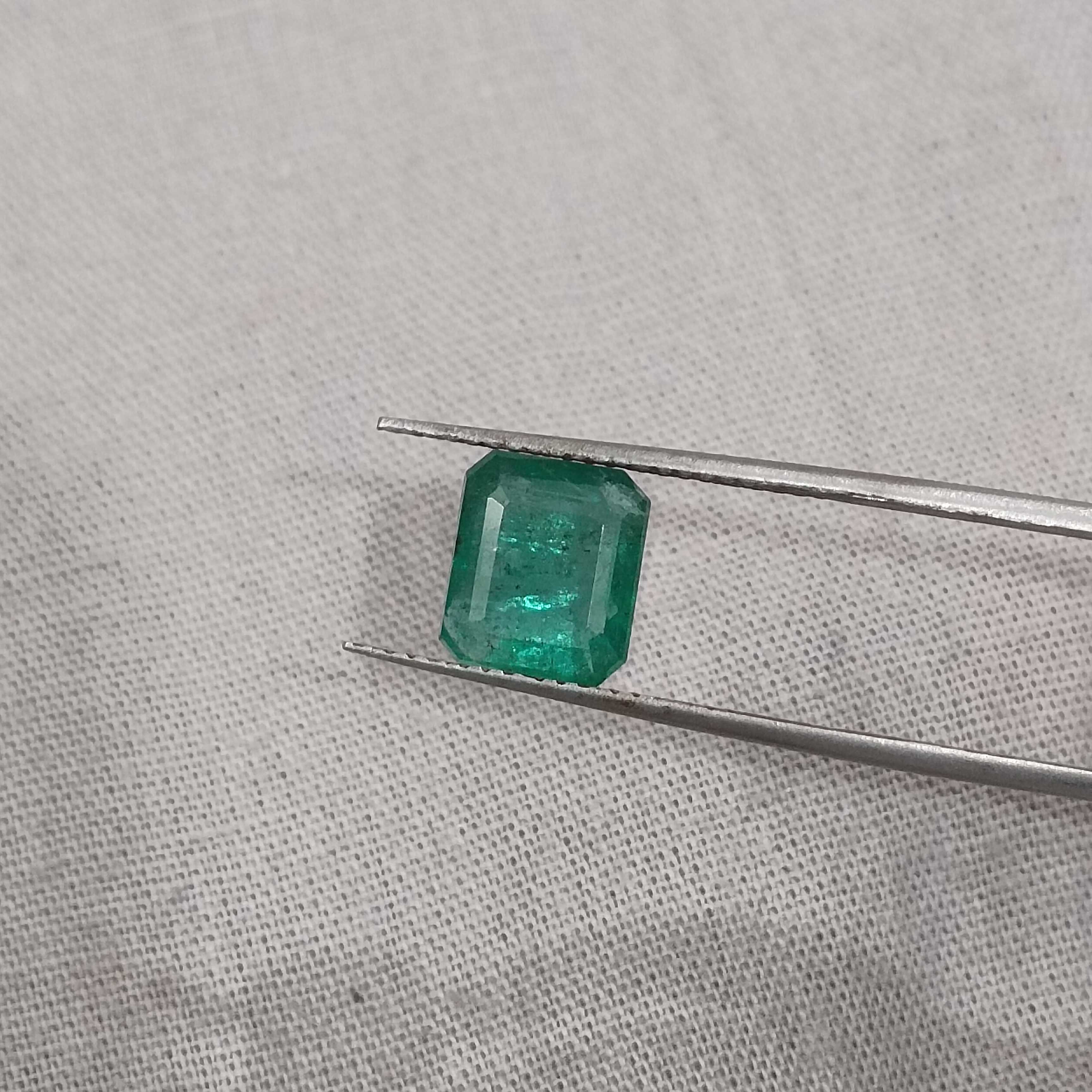 2.35ct GSI deep Forest green octagon cut Zambian emerald gemstone 