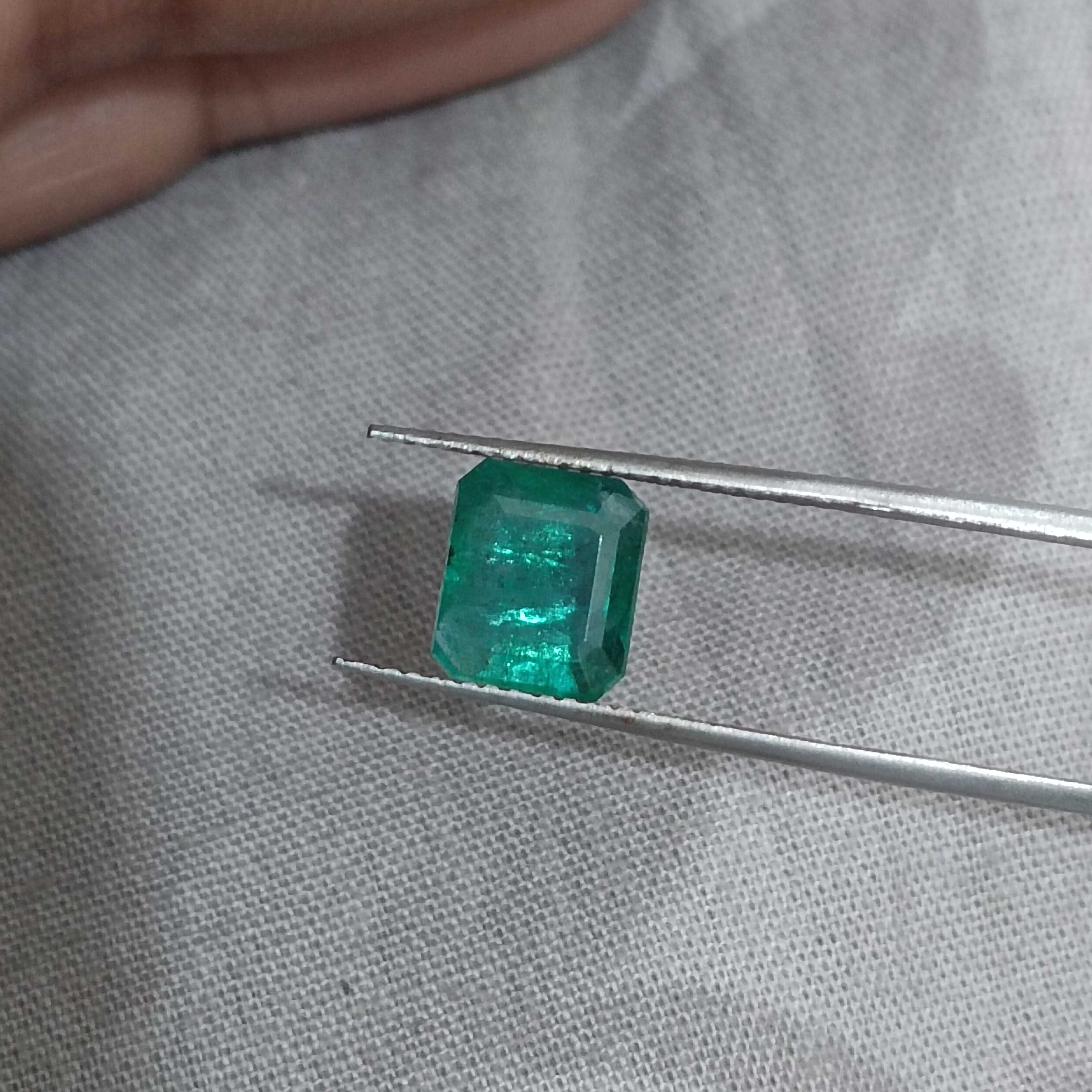 2.35ct GSI deep Forest green octagon cut Zambian emerald gemstone 
