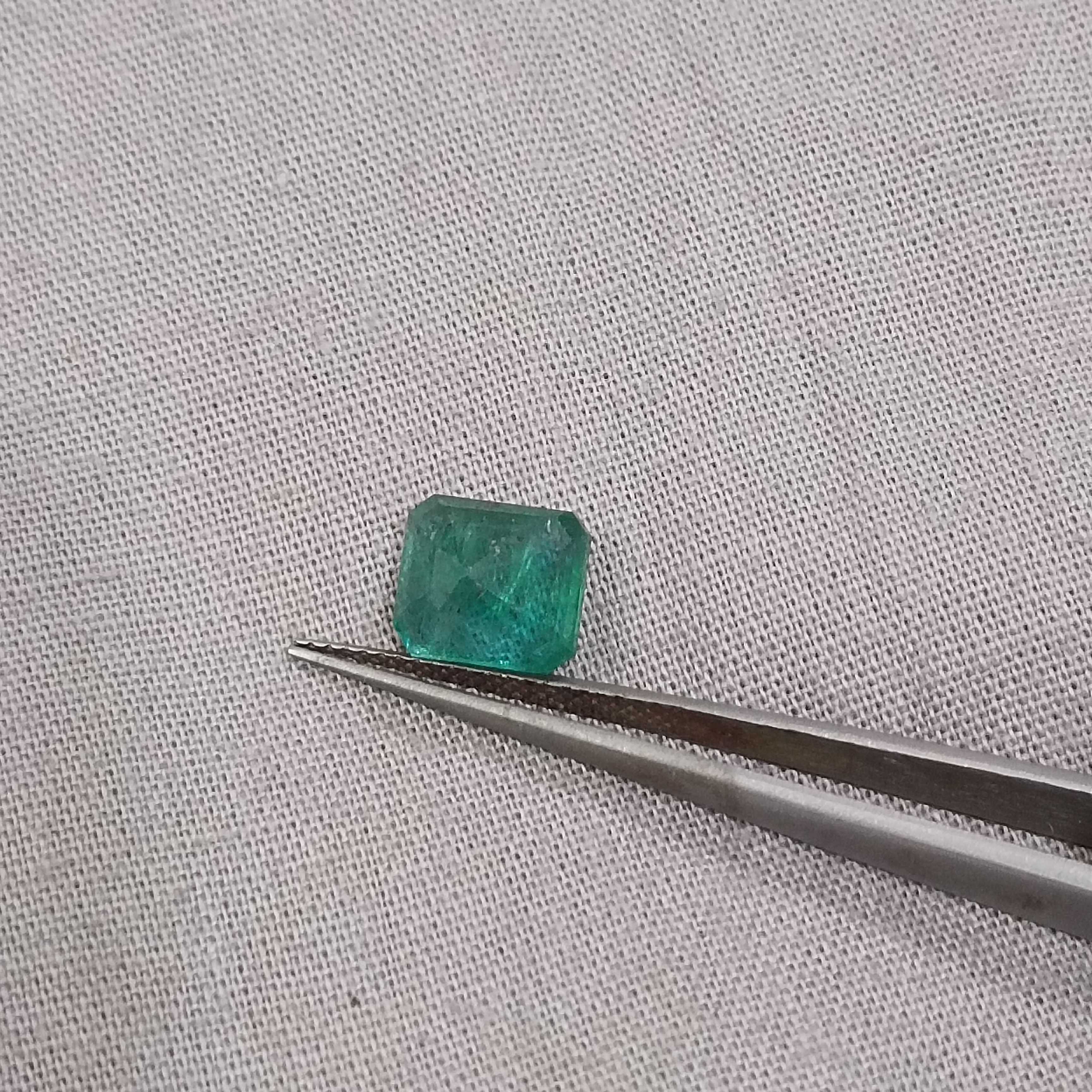 2.35ct GSI deep Forest green octagon cut Zambian emerald gemstone 