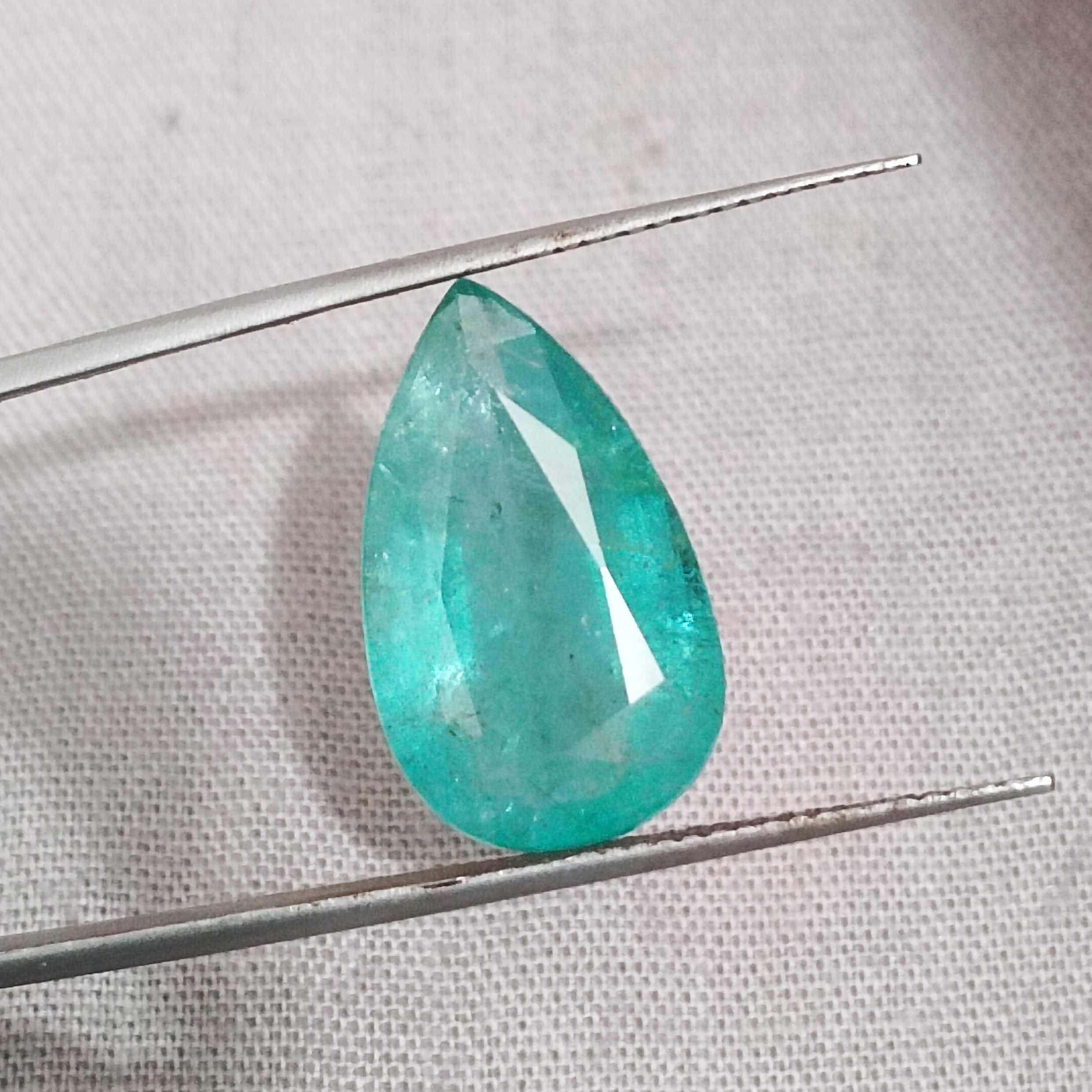 6.70ct bluish green pear cut Zambian emerald gemstone /