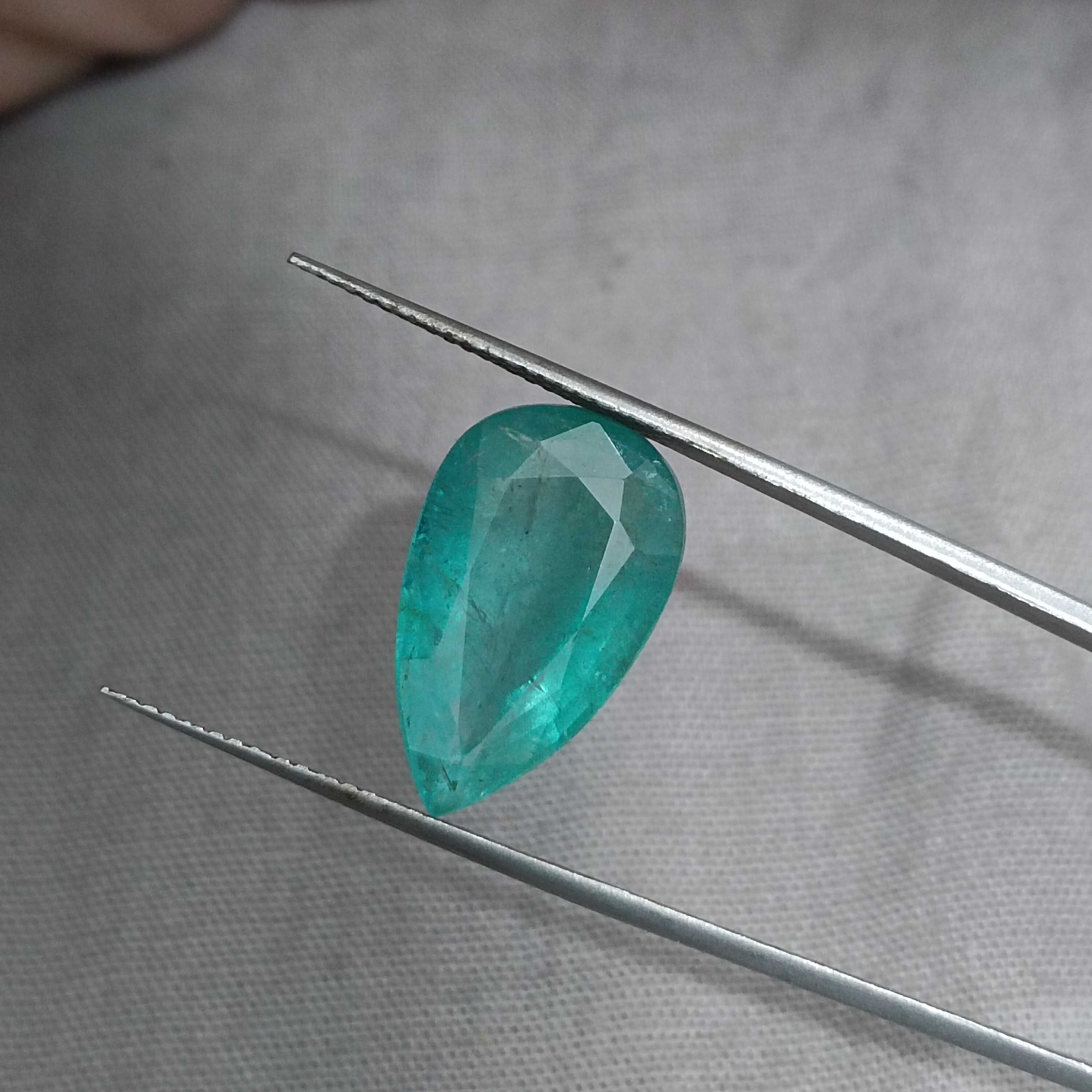 6.70ct bluish green pear cut Zambian emerald gemstone