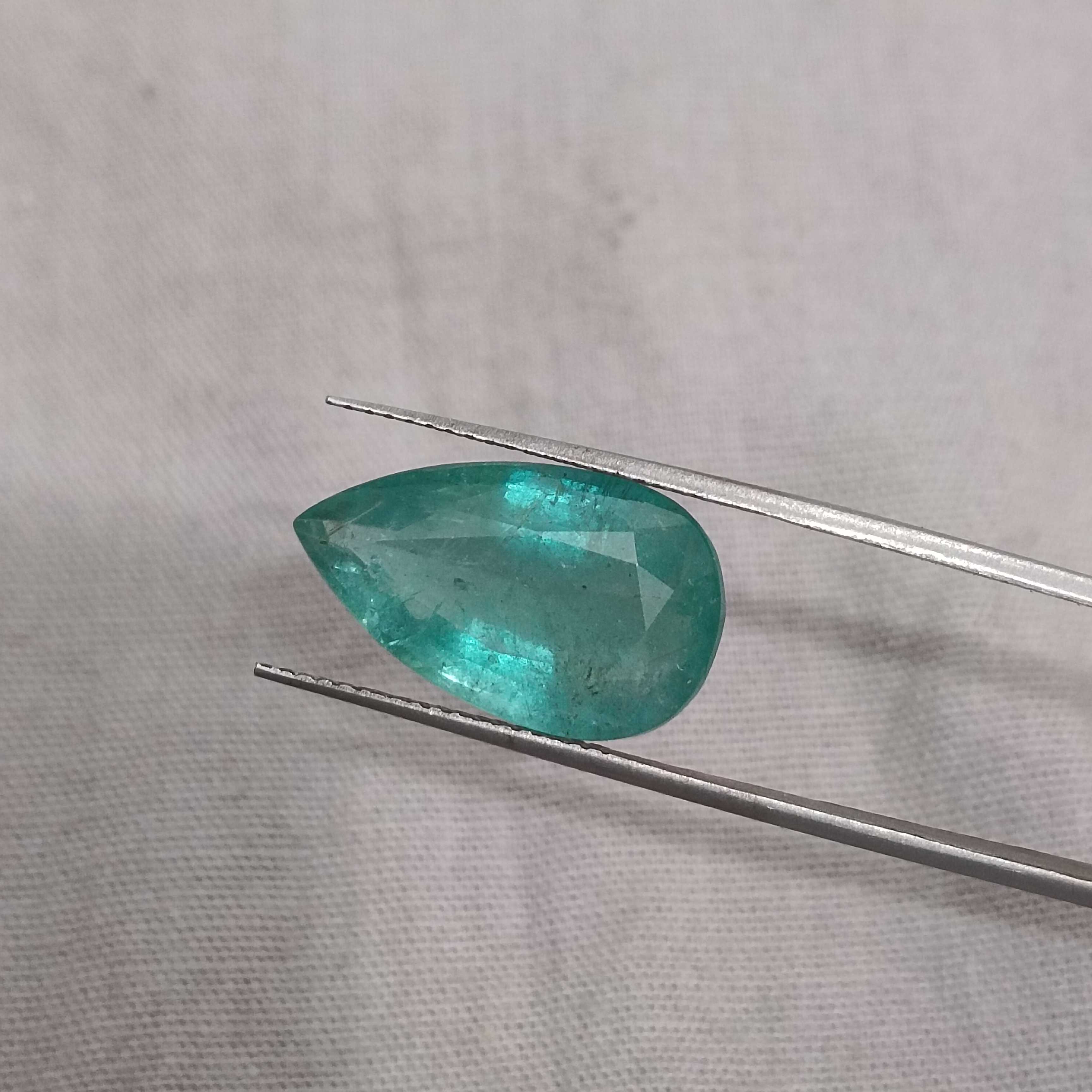 6.70ct bluish green pear cut Zambian emerald gemstone