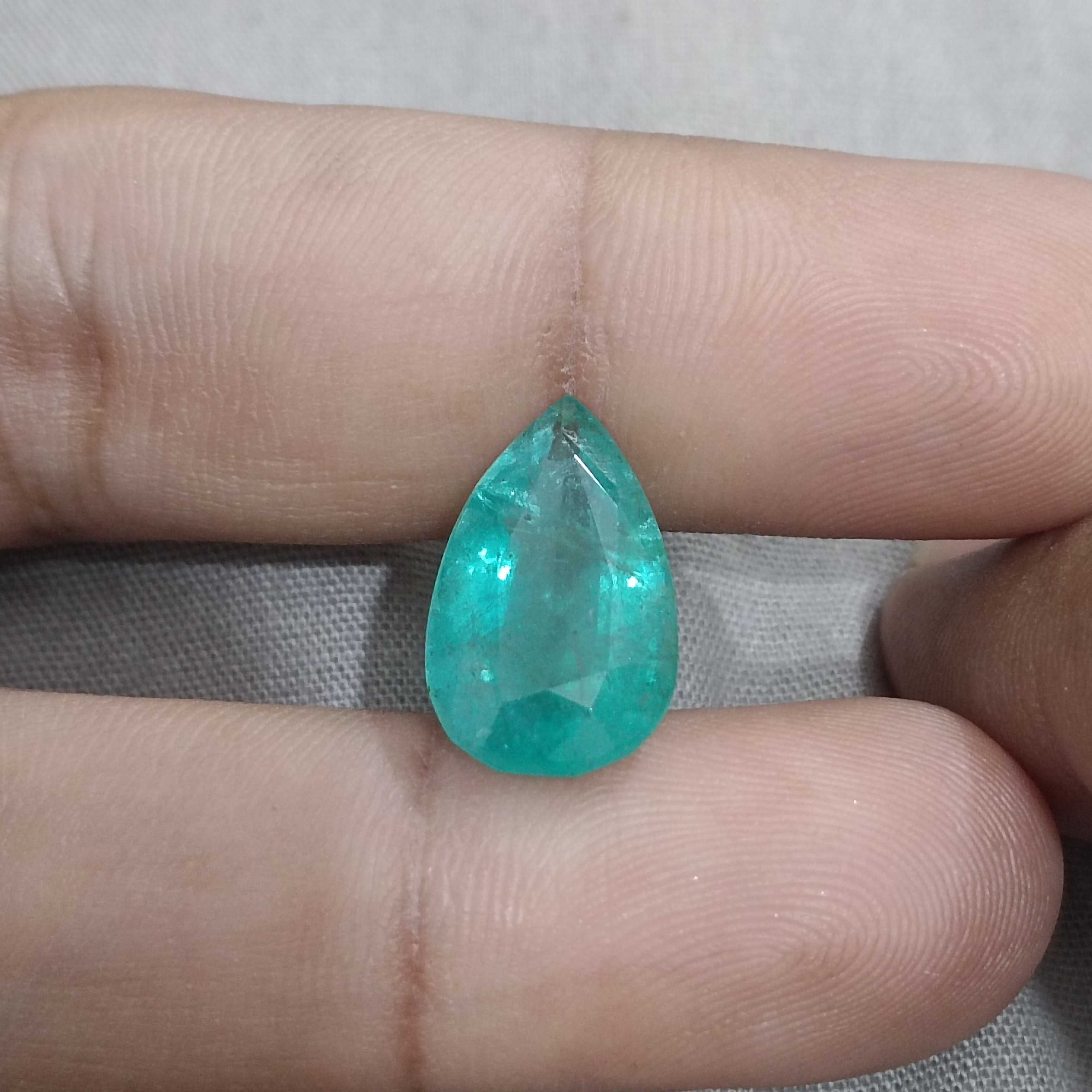 6.70ct bluish green pear cut Zambian emerald gemstone