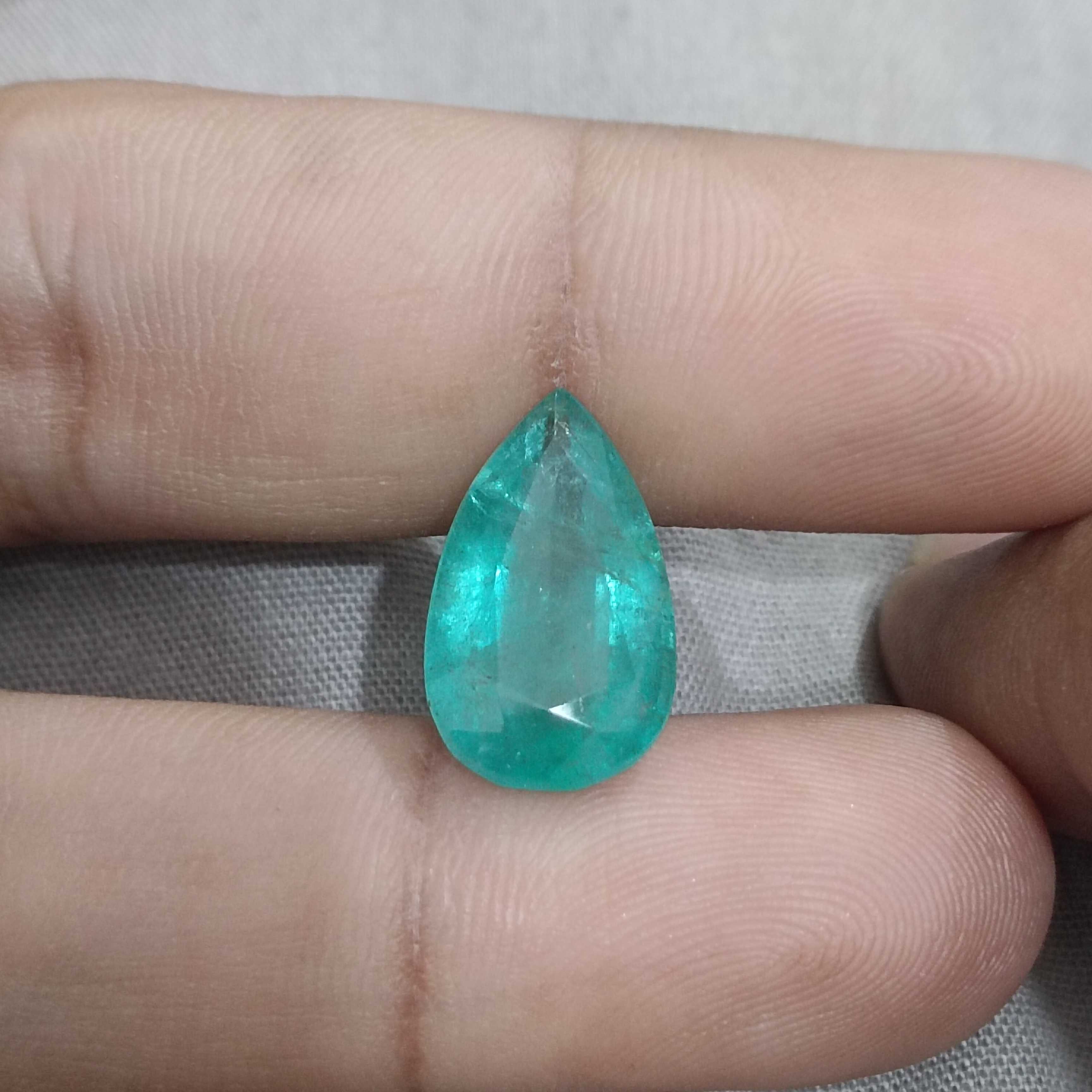 6.70ct bluish green pear cut Zambian emerald gemstone