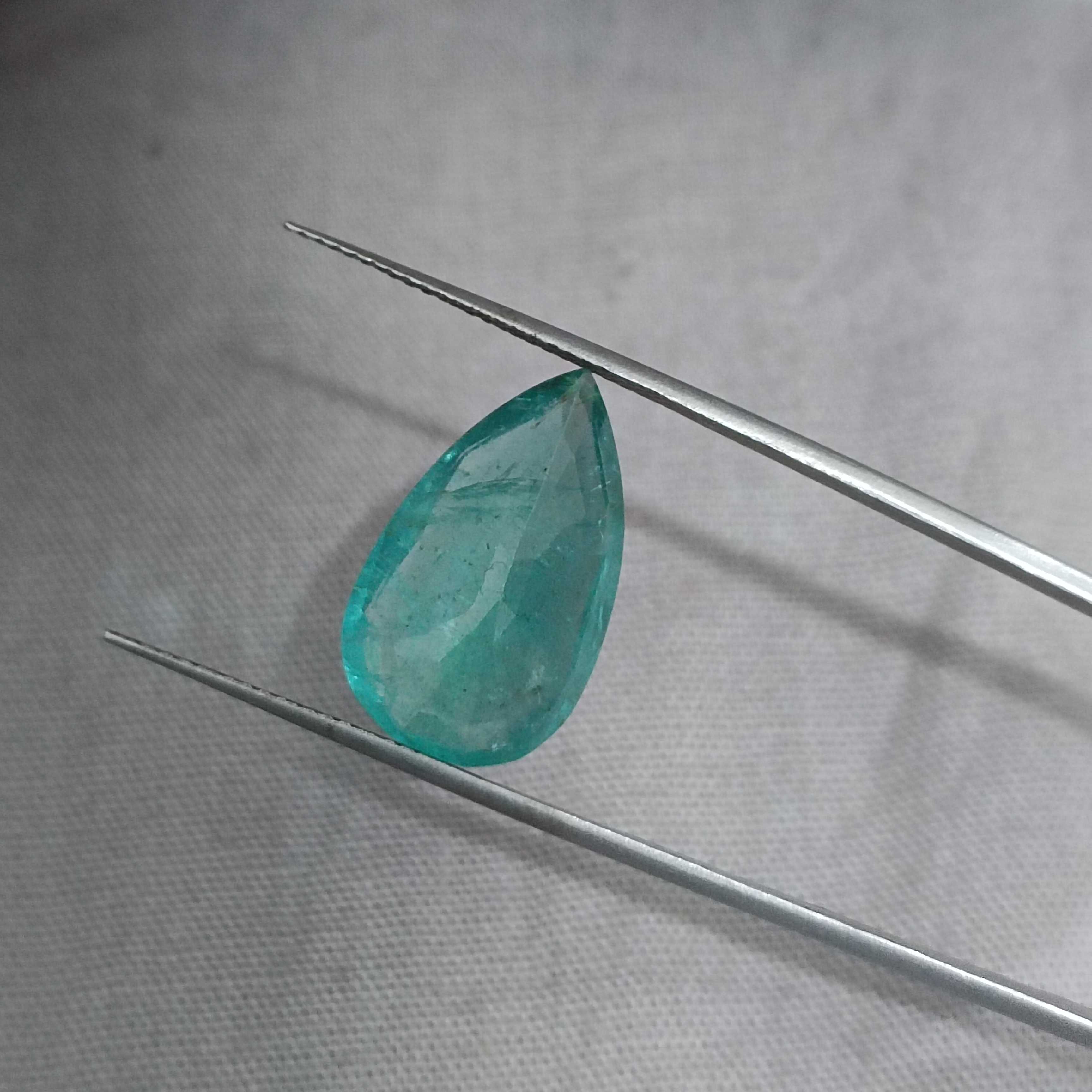 6.70ct bluish green pear cut Zambian emerald gemstone