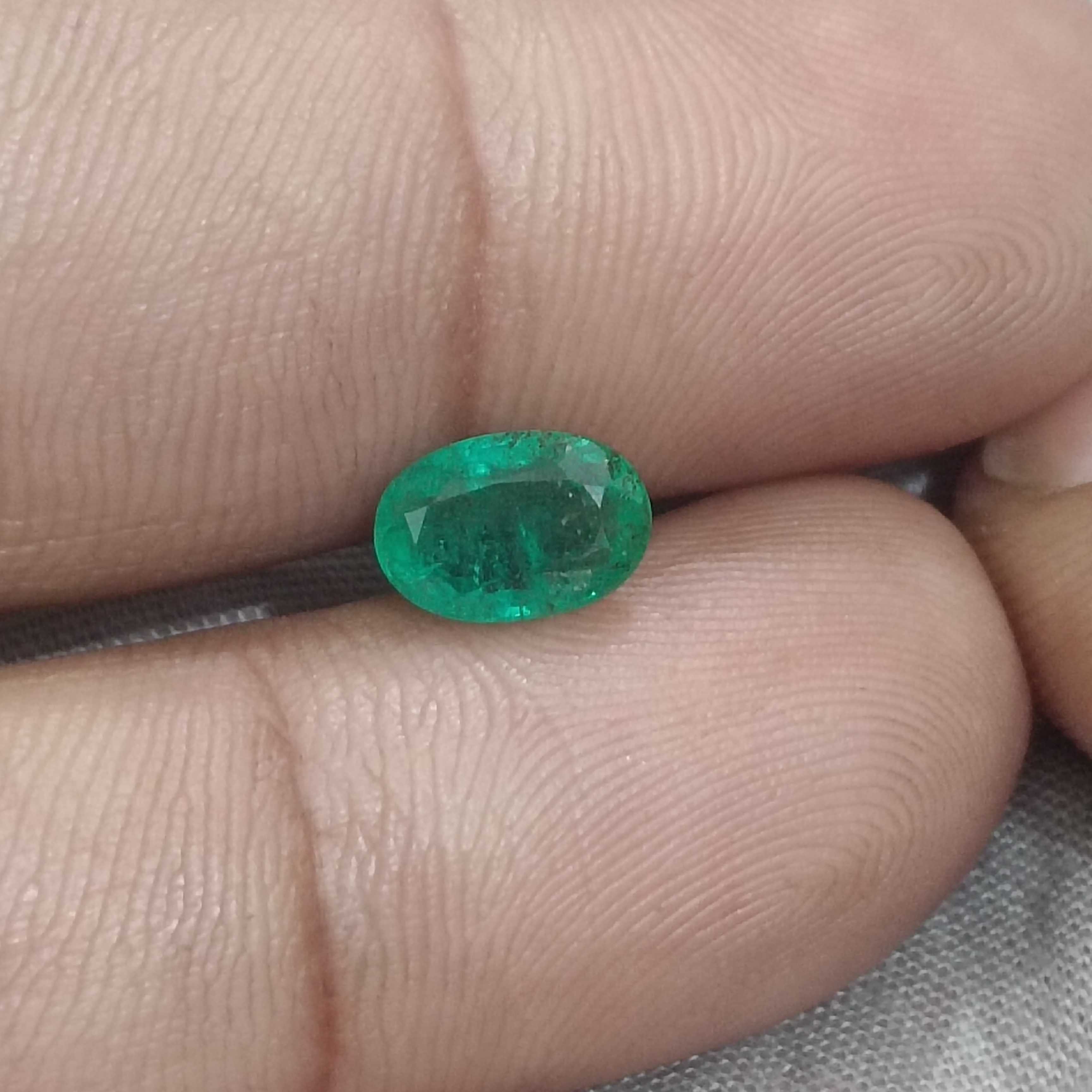 1.54ct GSI certified natural vivid green oval cut loose Zambian emerald stone