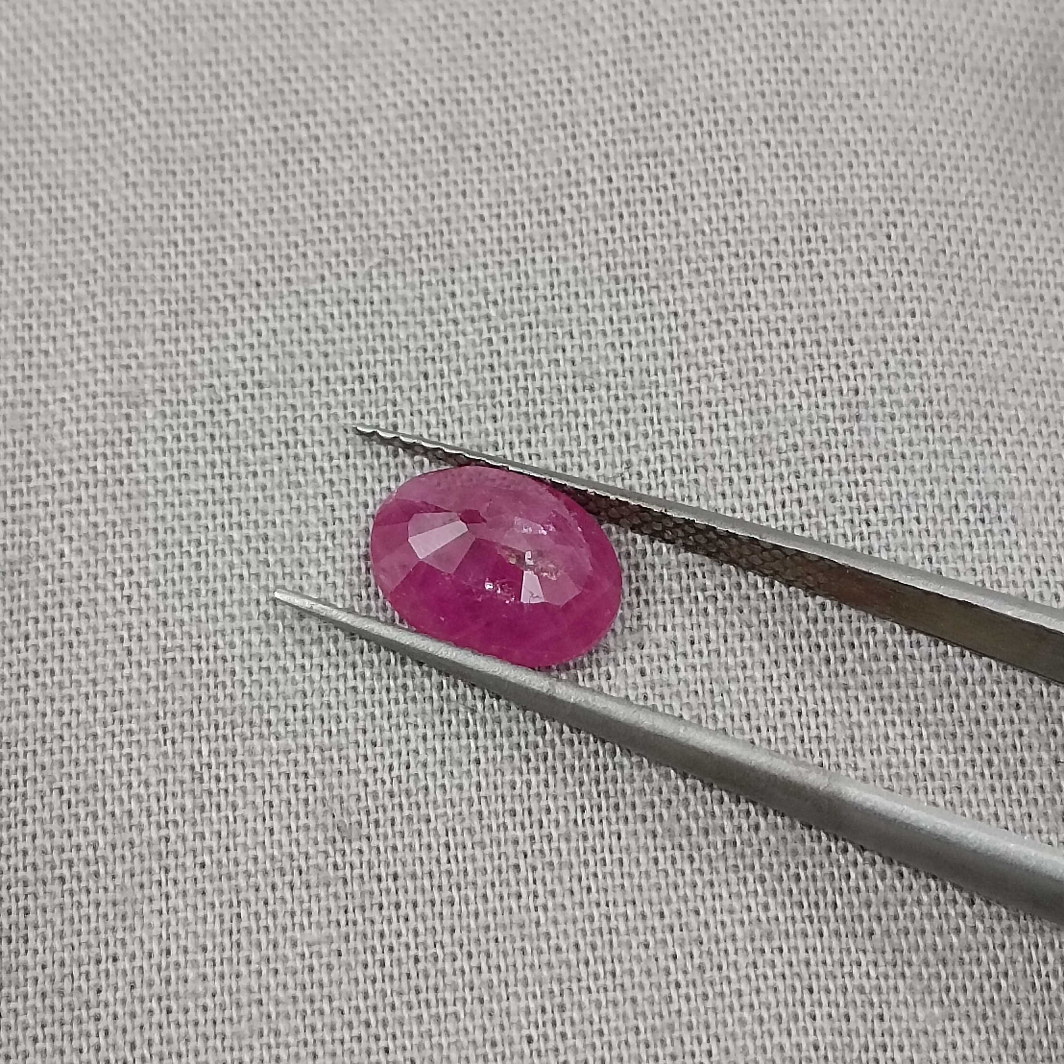1.80cts certified natural purplish pinkish red unheated oval shape African ruby stone