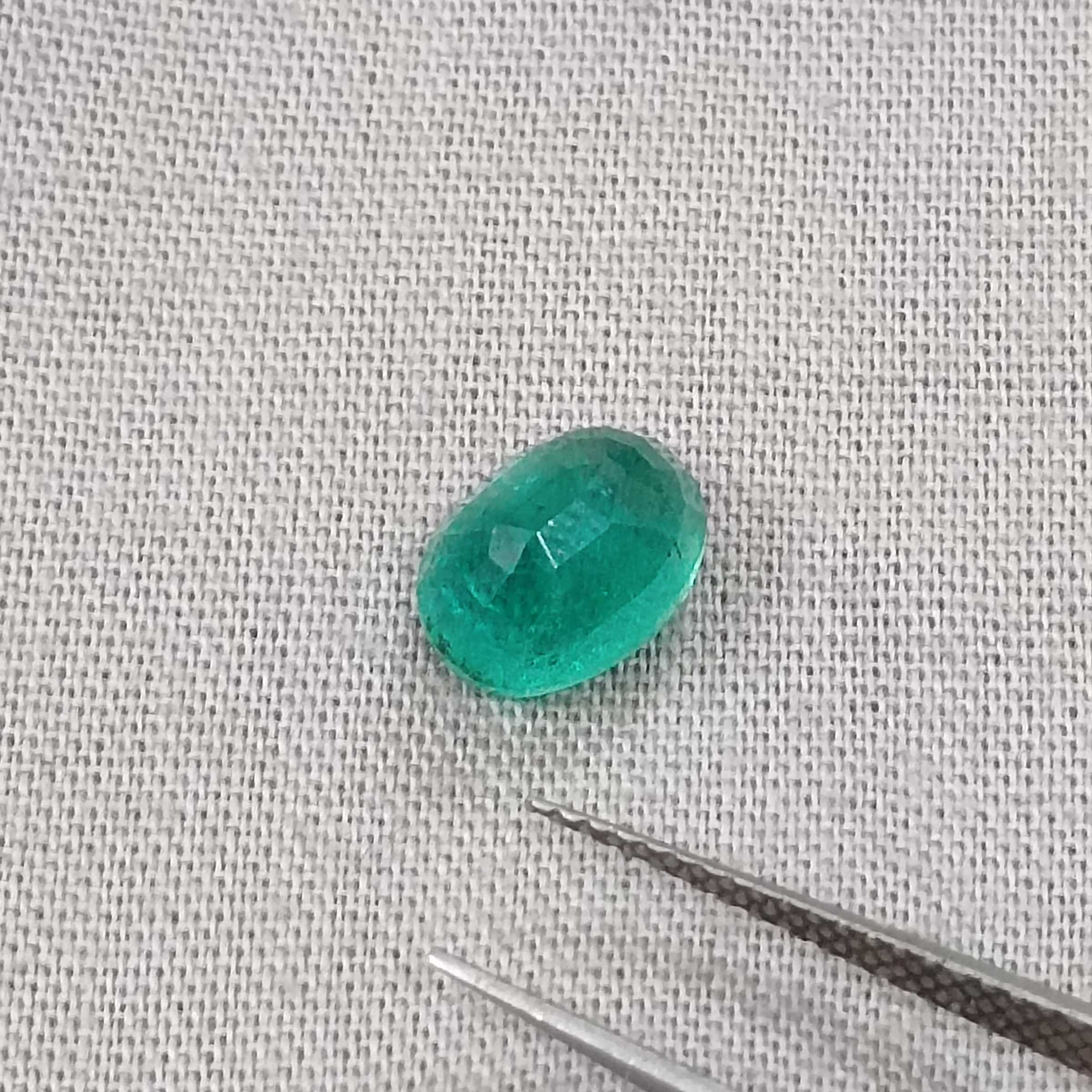 1.98cts natural deep water green color oval cut Zambian emerald gemstone 