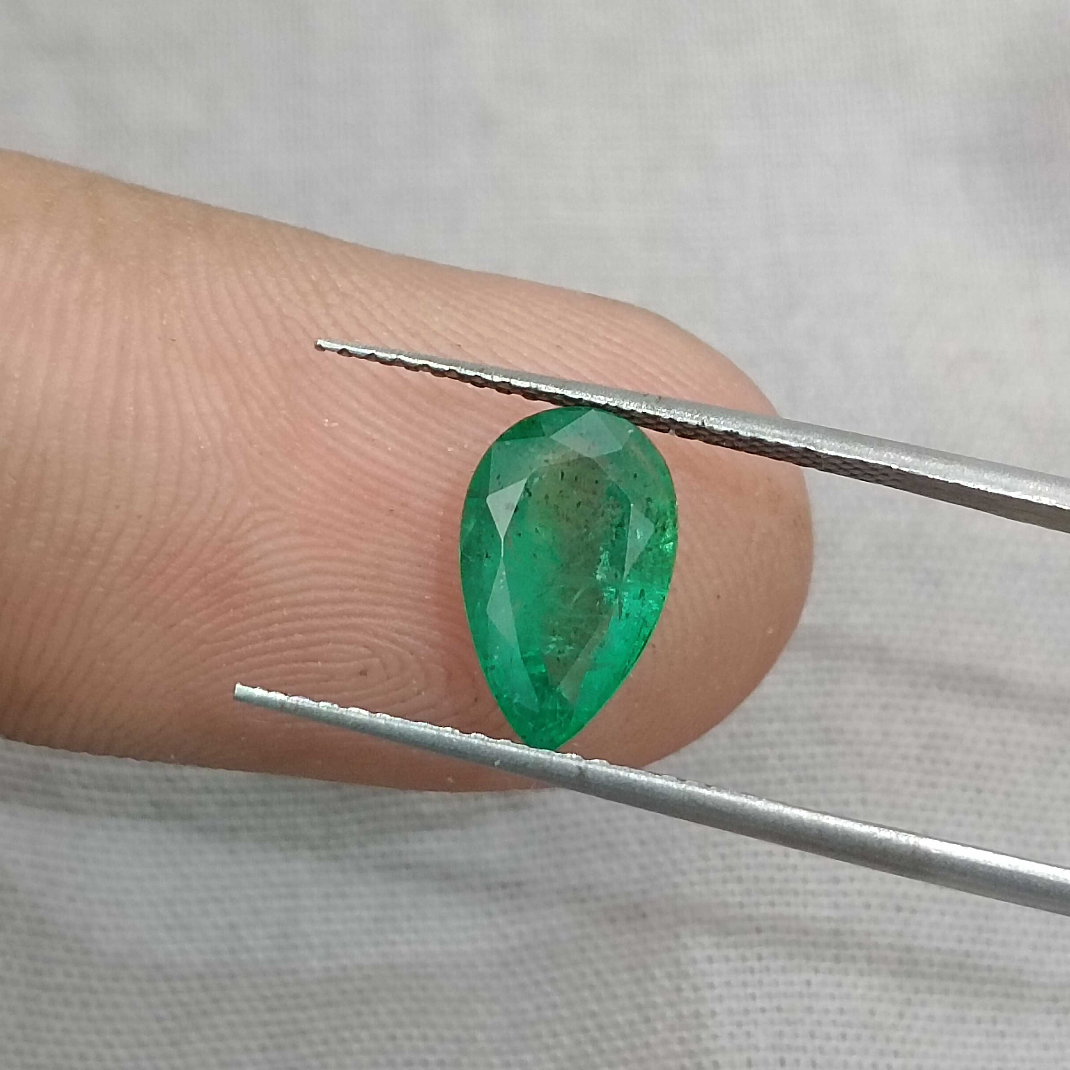 1.69cts natural medium green pear step cut emerald stone 