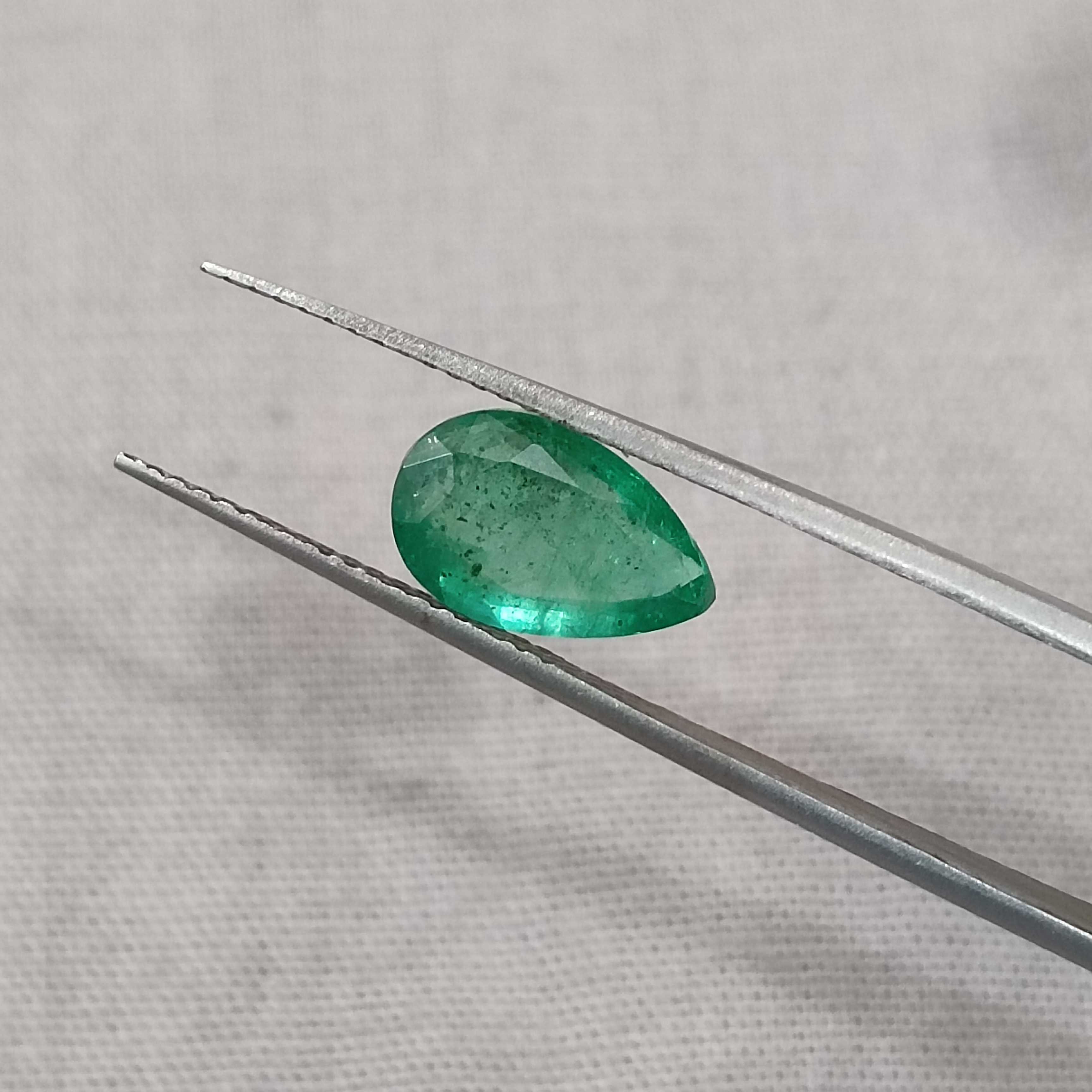 1.69cts natural medium green pear step cut emerald stone 