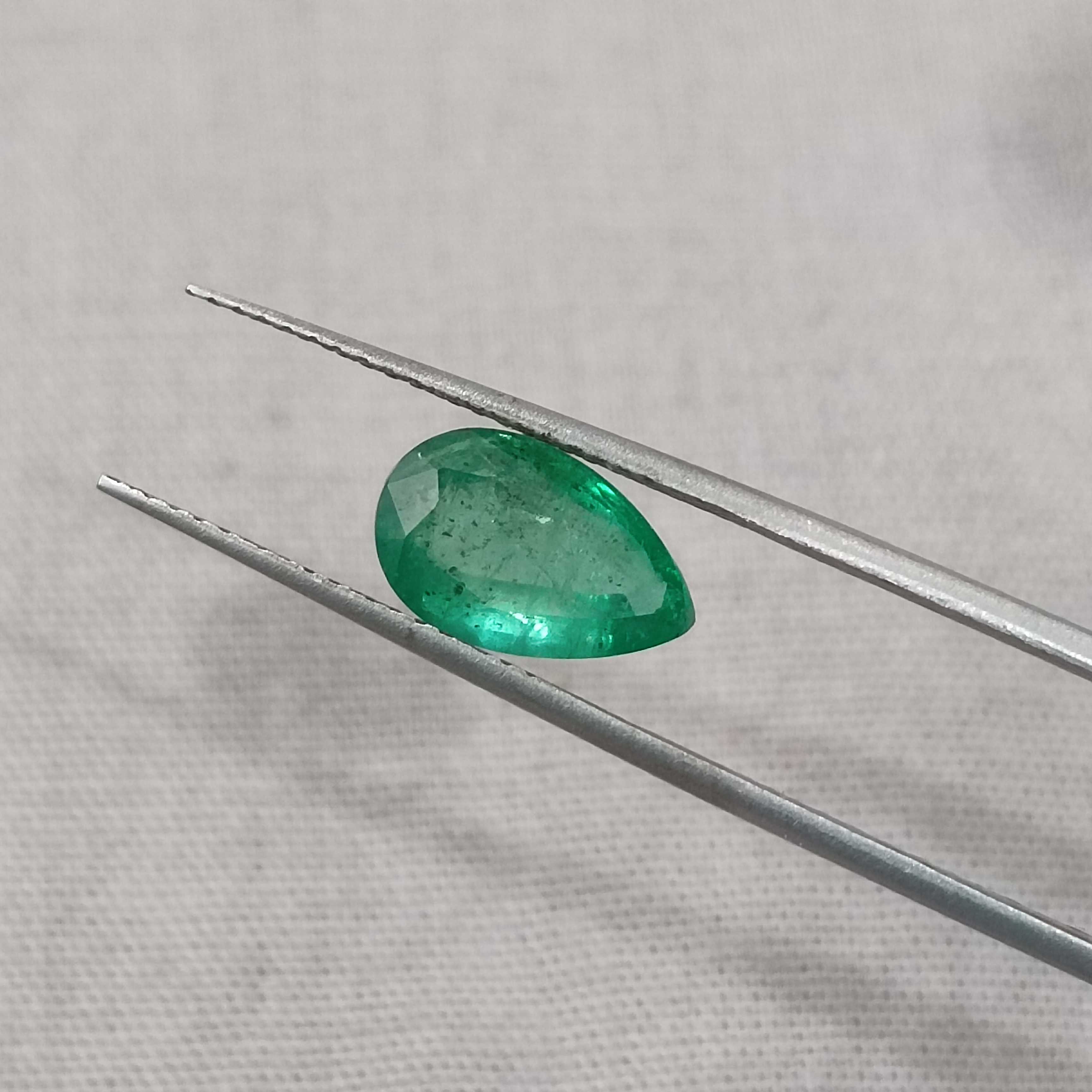 1.69cts natural medium green pear step cut emerald stone 