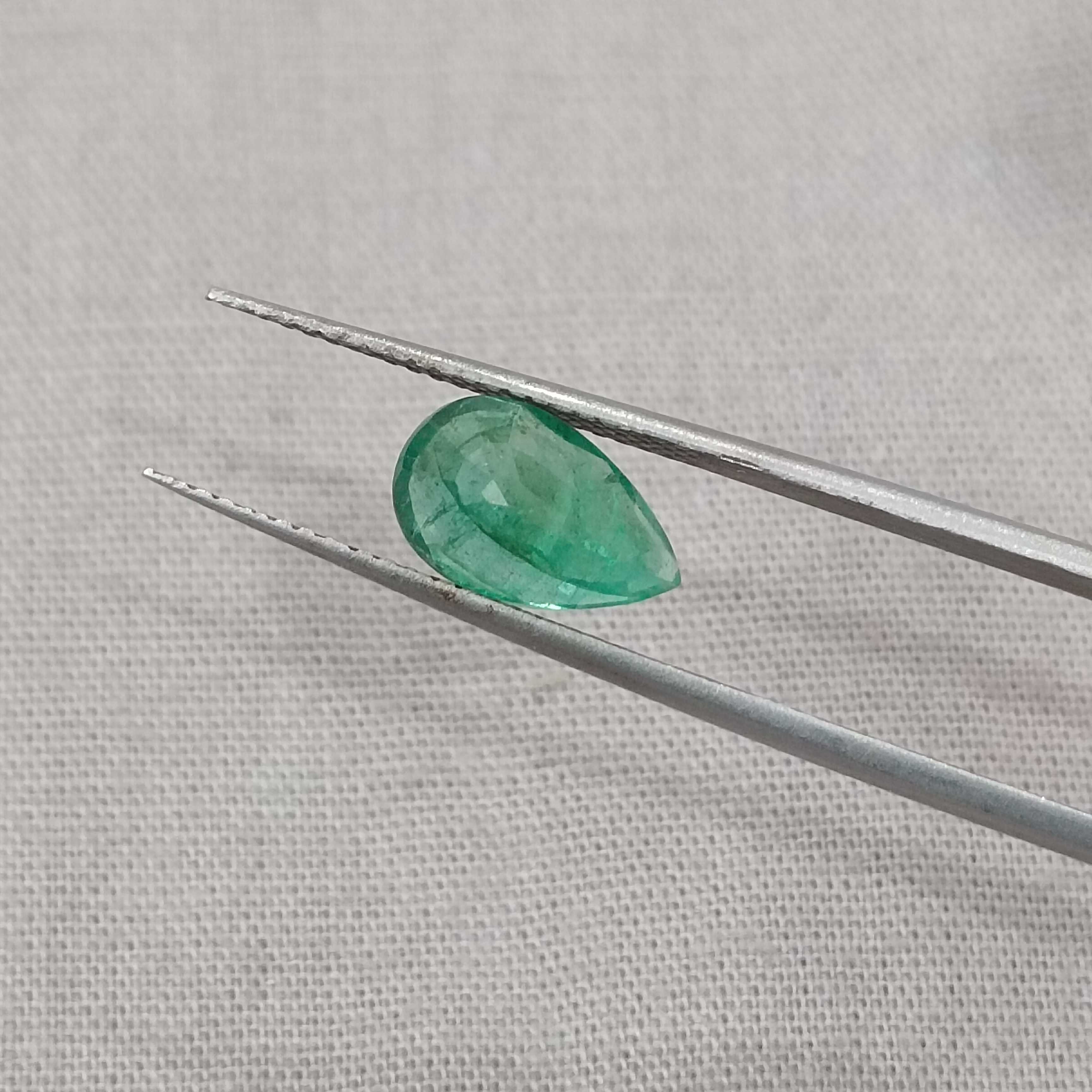 1.69cts natural medium green pear step cut emerald stone 