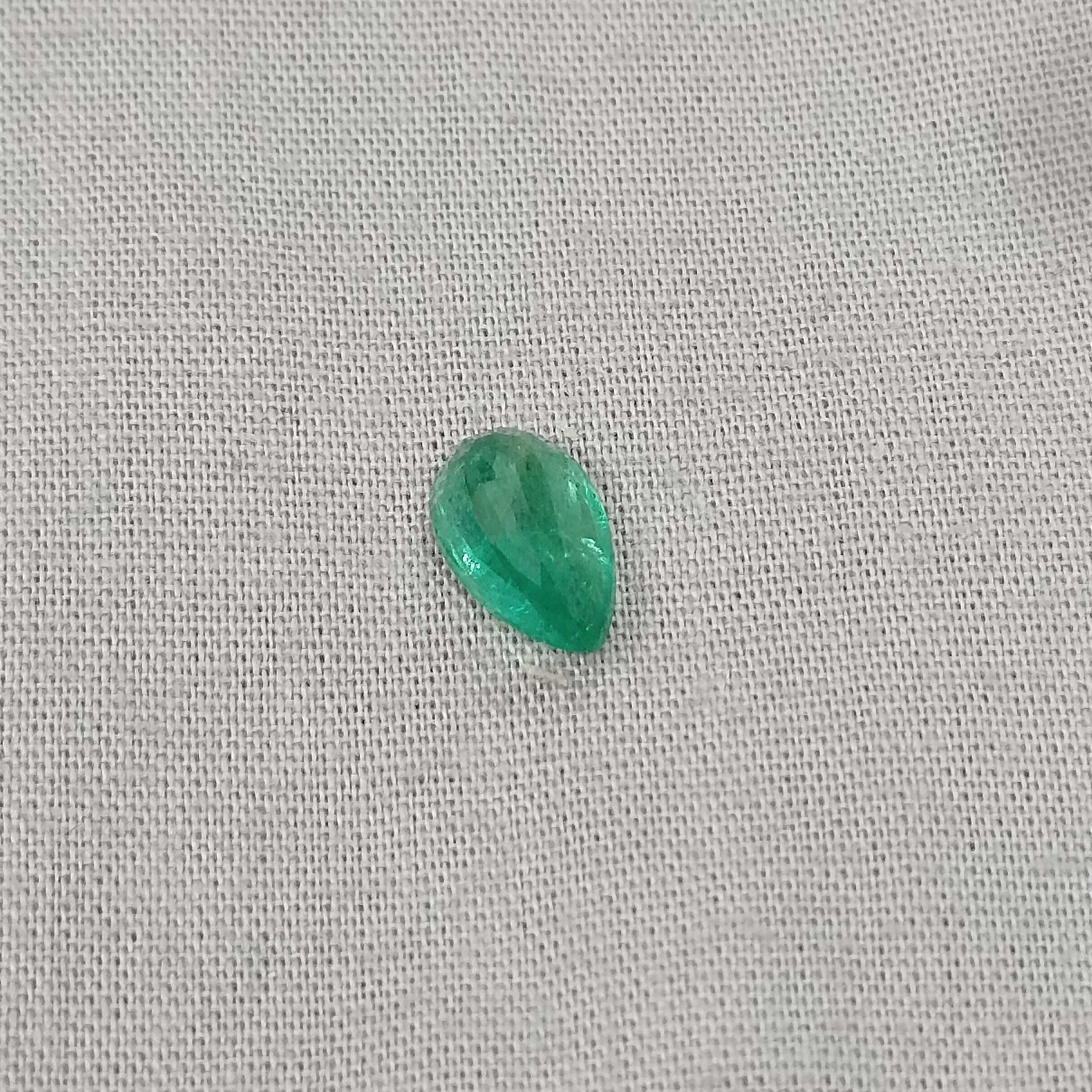 1.69cts natural medium green pear step cut emerald stone 