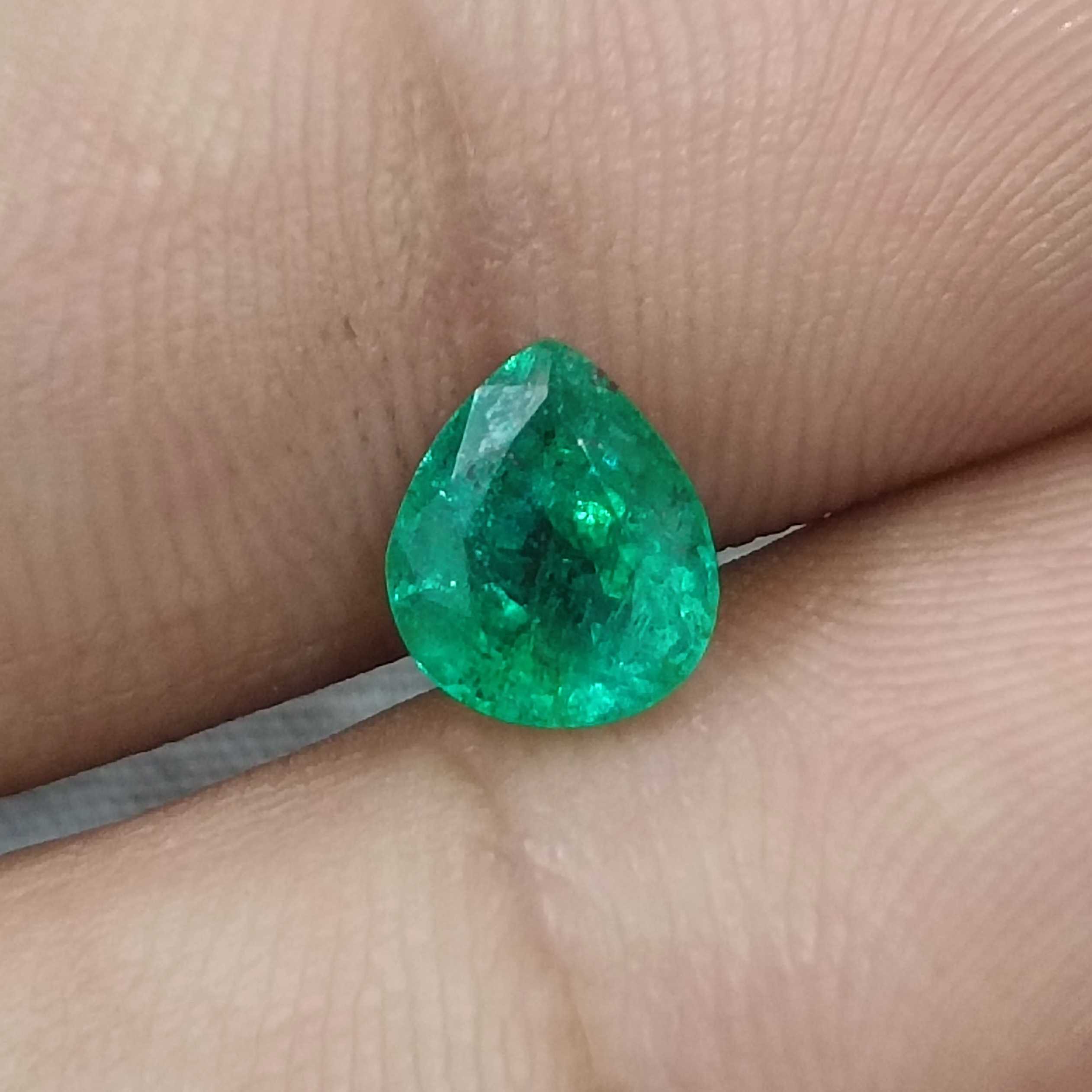 1.28ct intense golden green pear mix cut Zambian emerald 