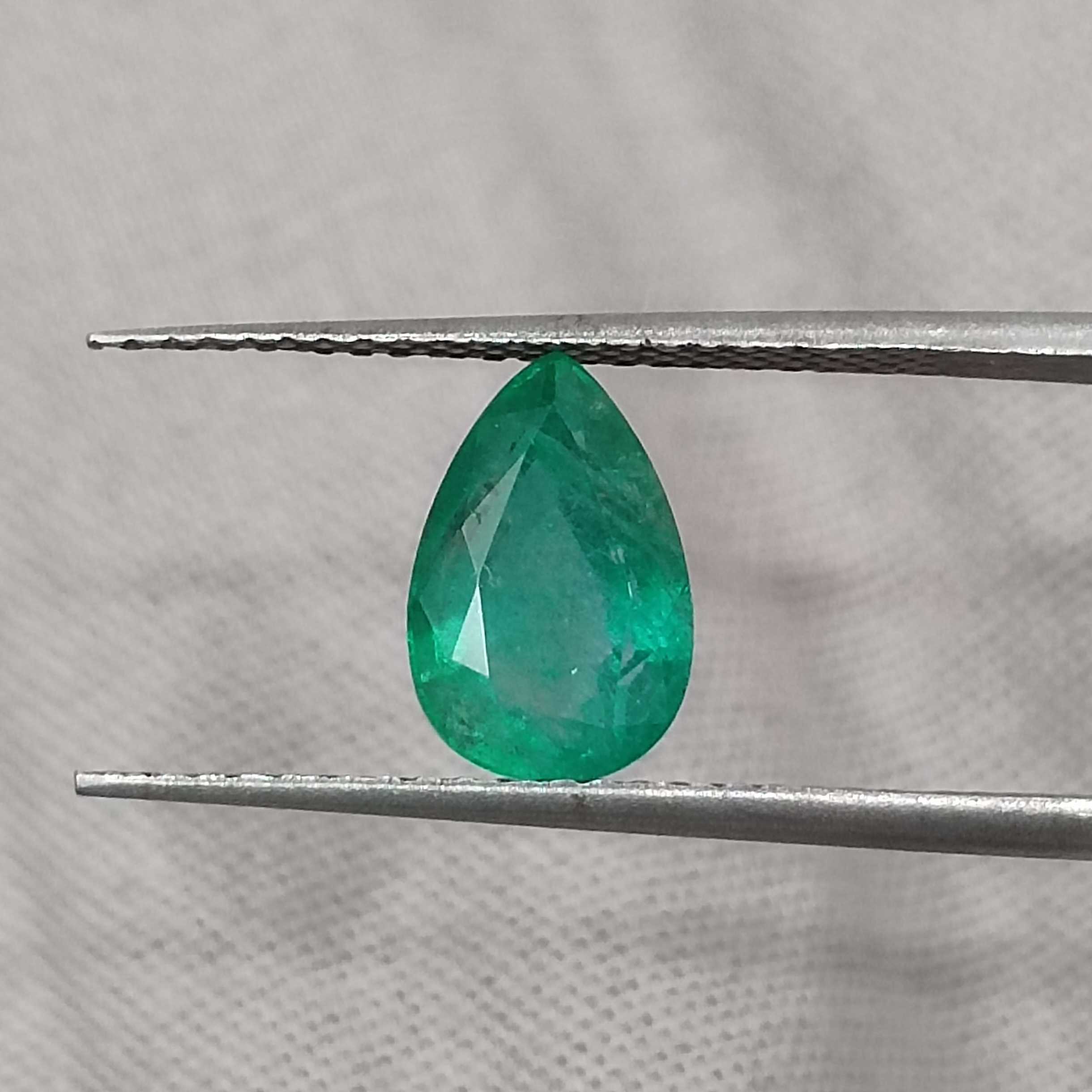 1.51cts natural golden green colour pear shaped Zambian emerald 