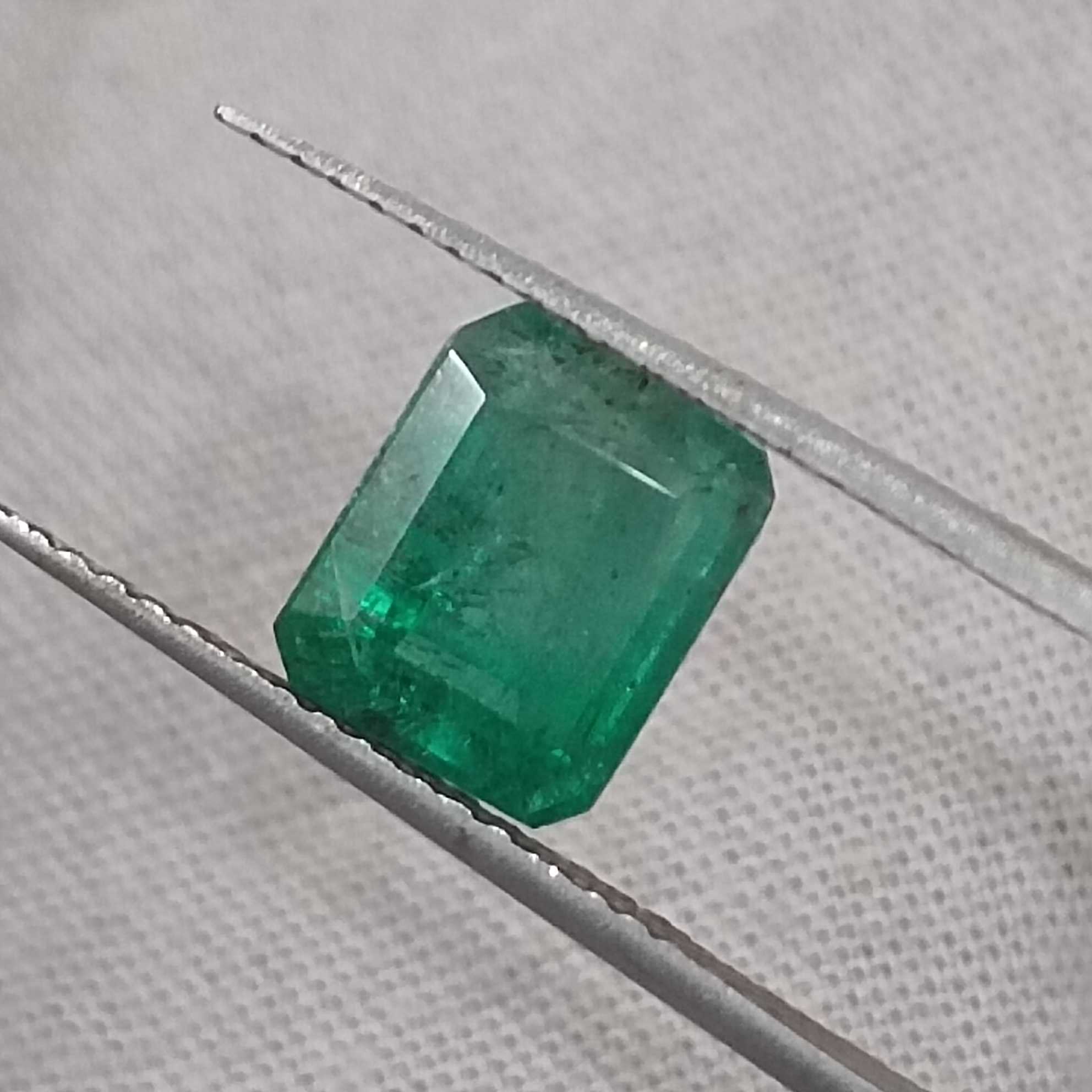 2.42 GSI certified deep green octagon cut Zambian emerald gem