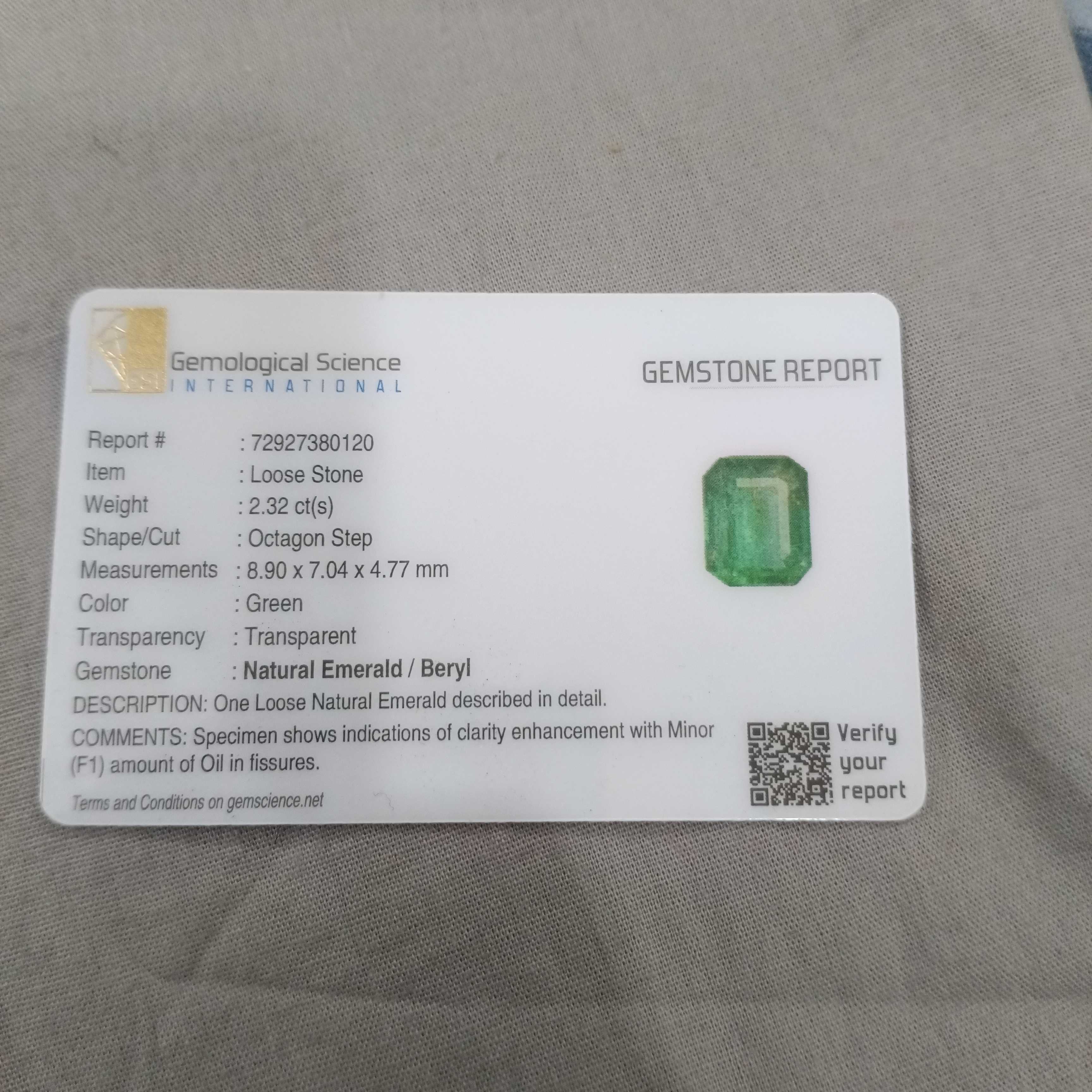 2.32cts GSI certified vivid green octagon cut Panjshir emerald gemstone 