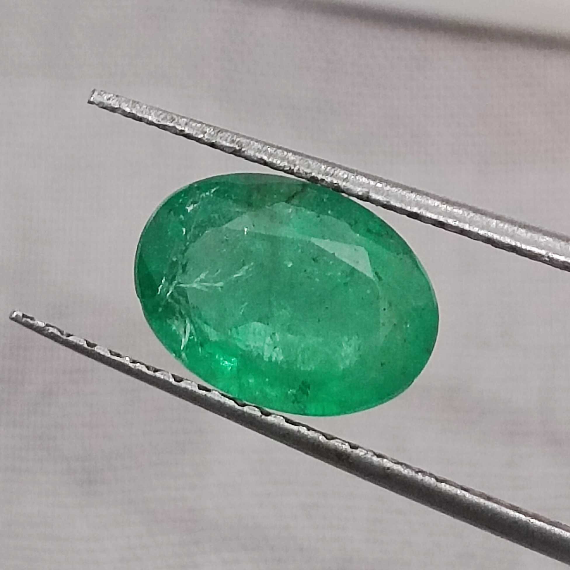 1.87cts certified medium pure green oval cut Zambian emerald /