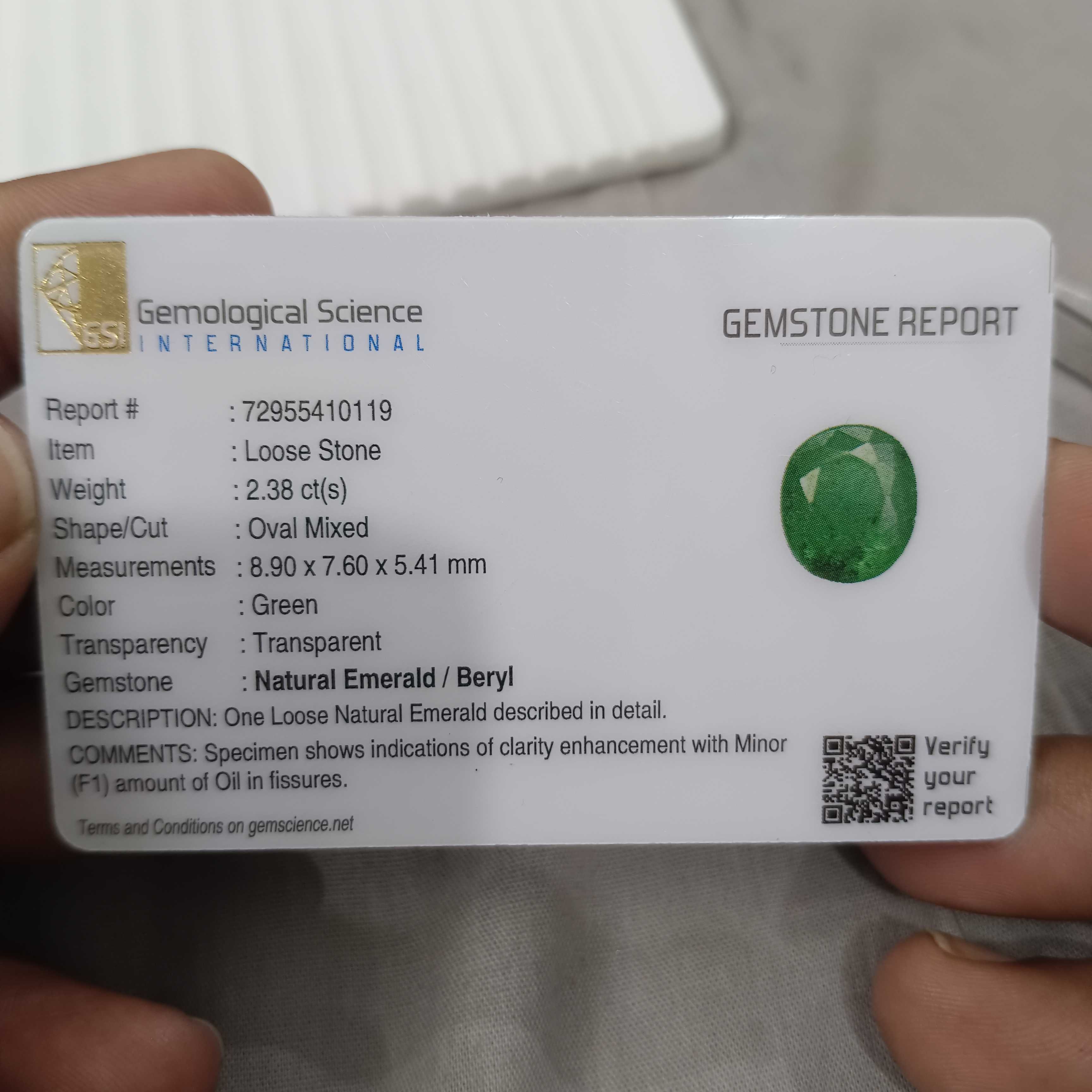 2.38ct certified medium green oval mix Zambian emerald 