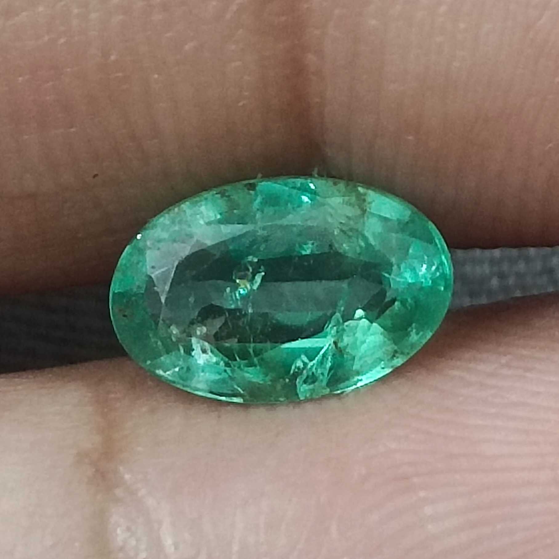 1.28cts certified sea foam green oval cut Zambian emerald gemstone 
