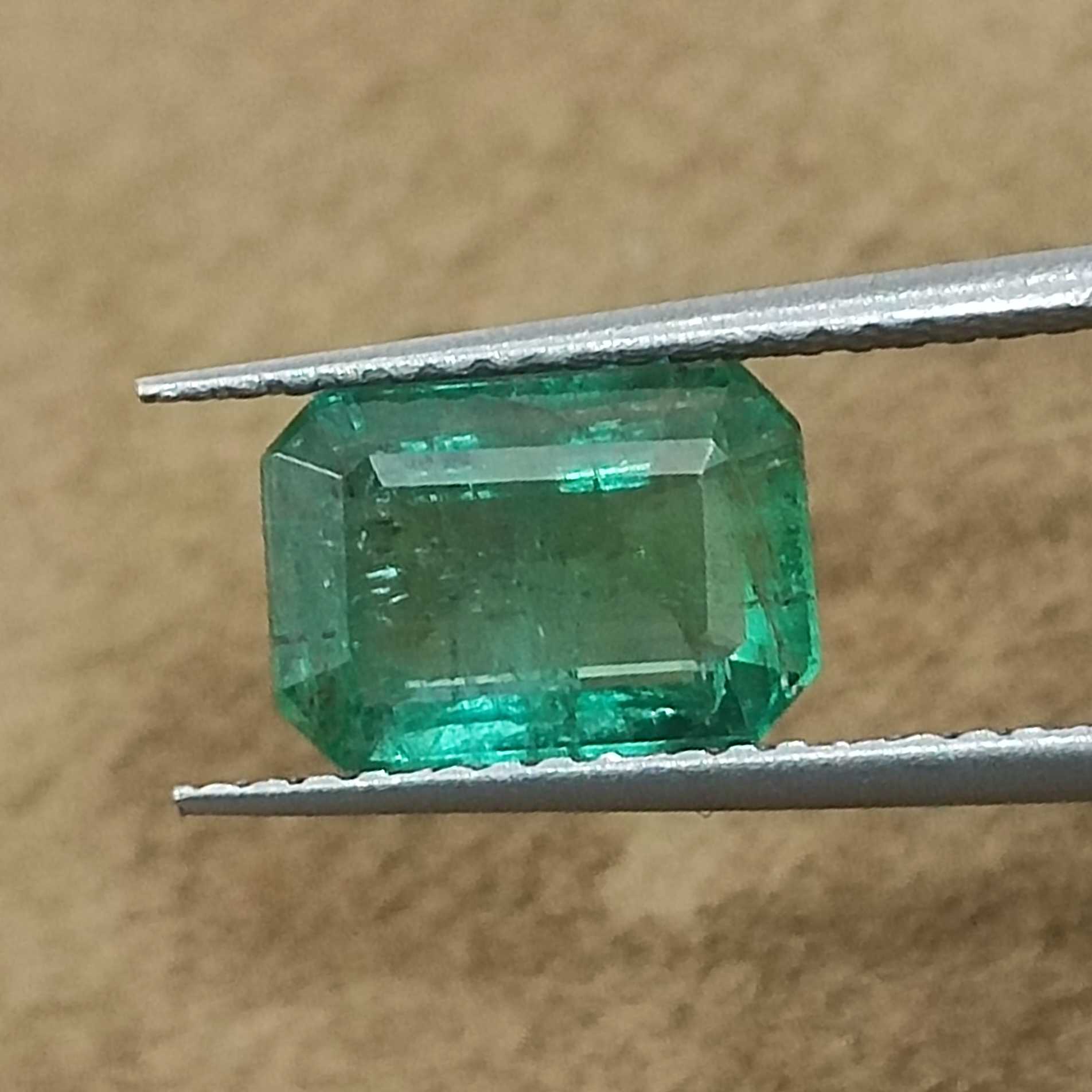 1.54cts GSI certified natural cool green octagon cut emerald gemstone /