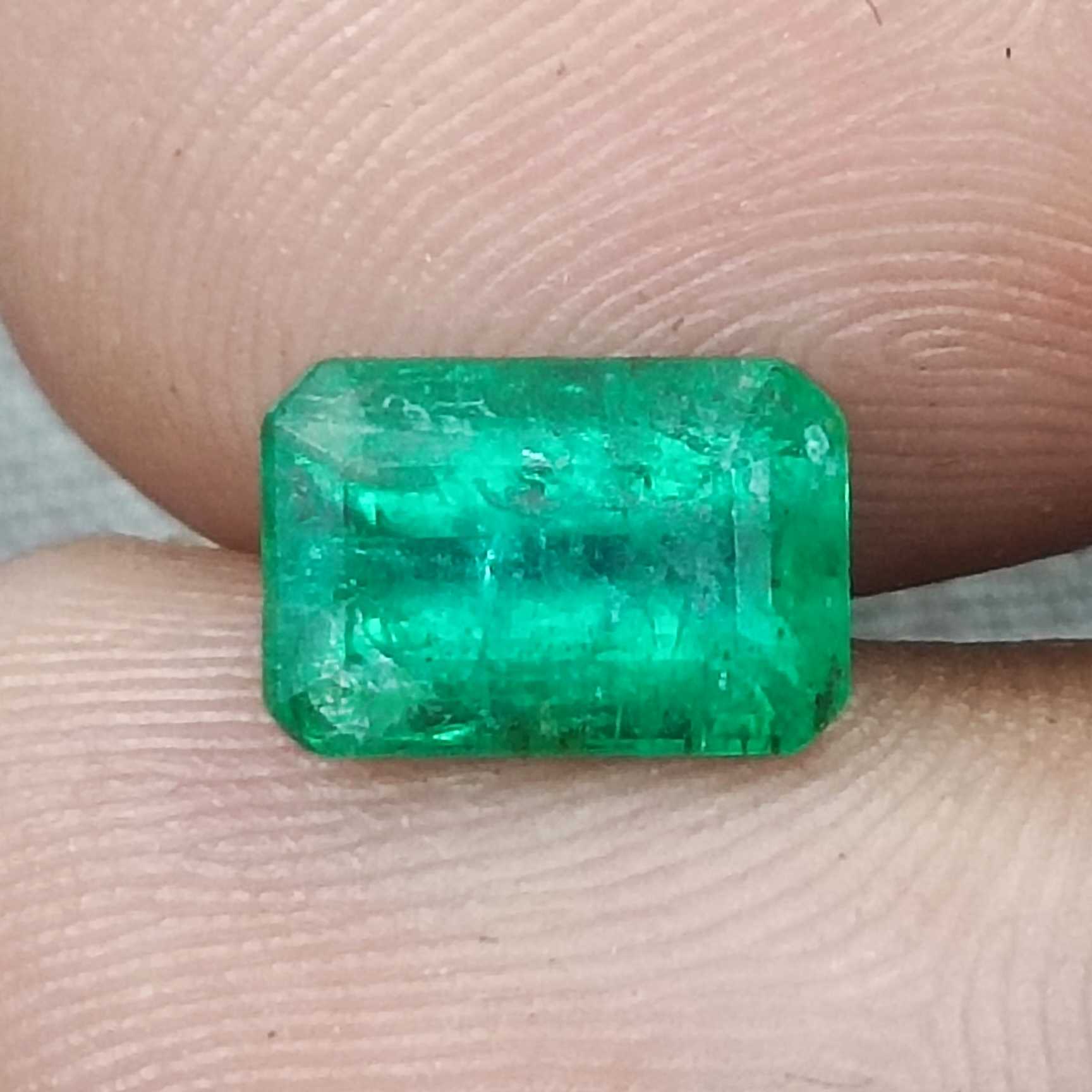 1.76cts certified natural grass green octagon cut Swat emerald gem /