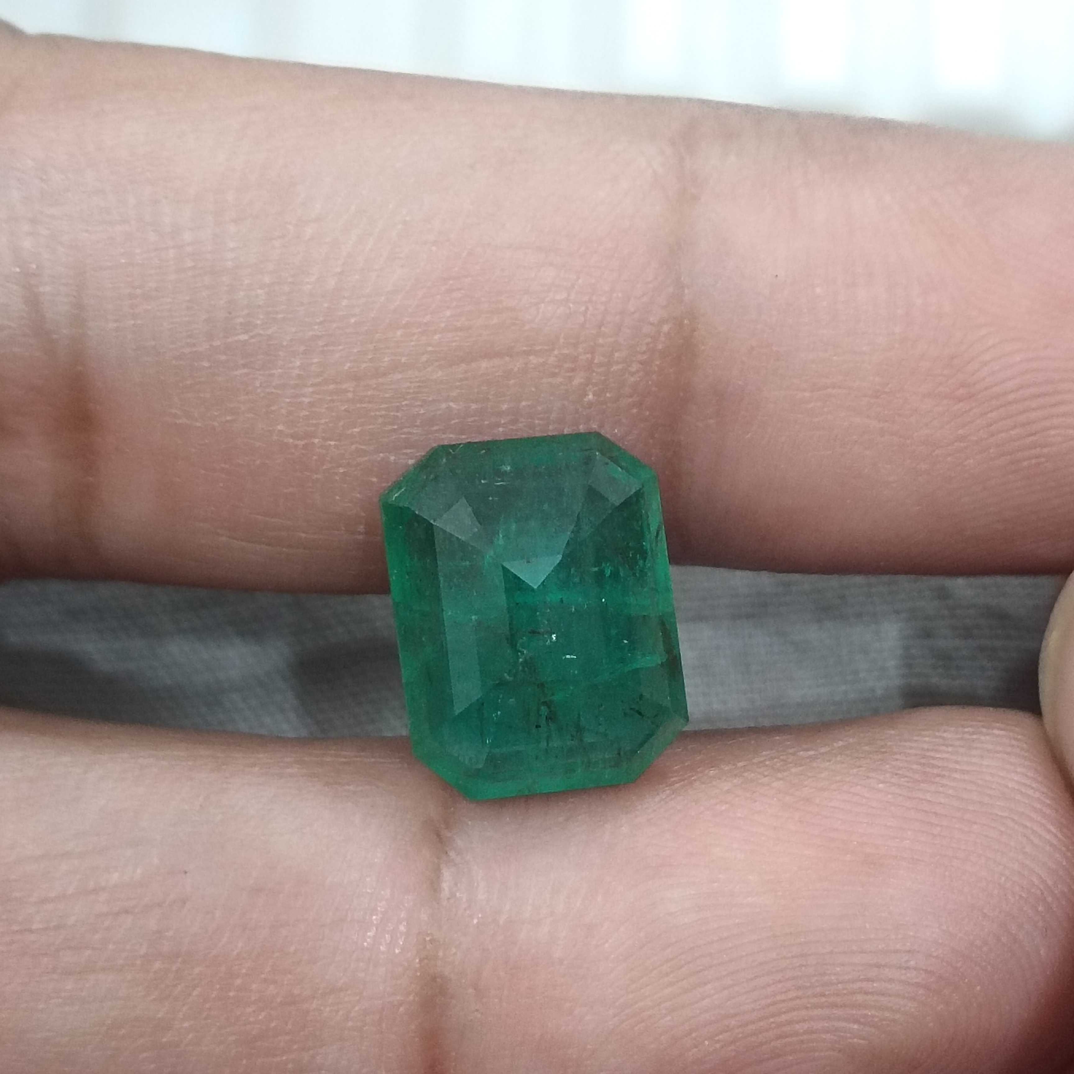 6.62cts deep natural green octagon cut Zambian emerald gemstone 