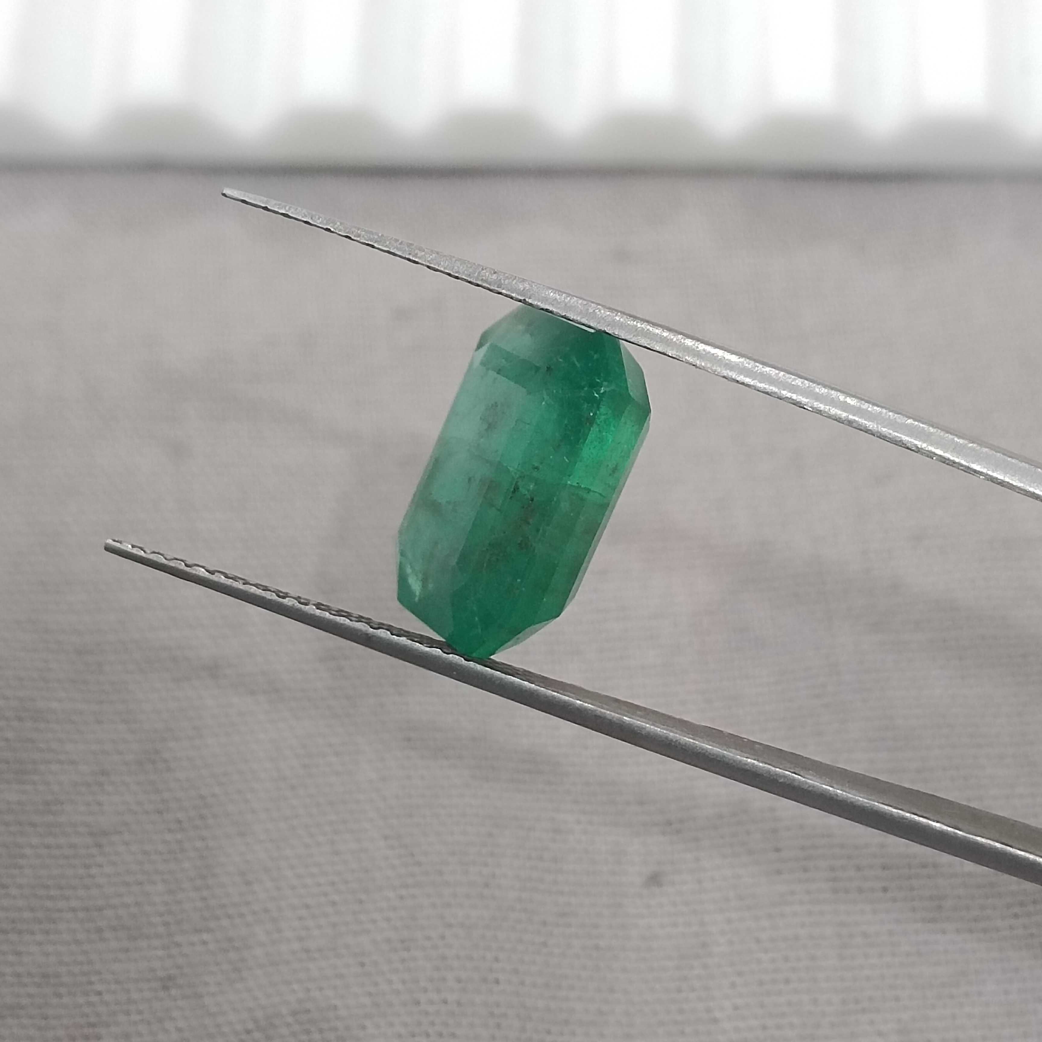 6.62cts deep natural green octagon cut Zambian emerald gemstone 