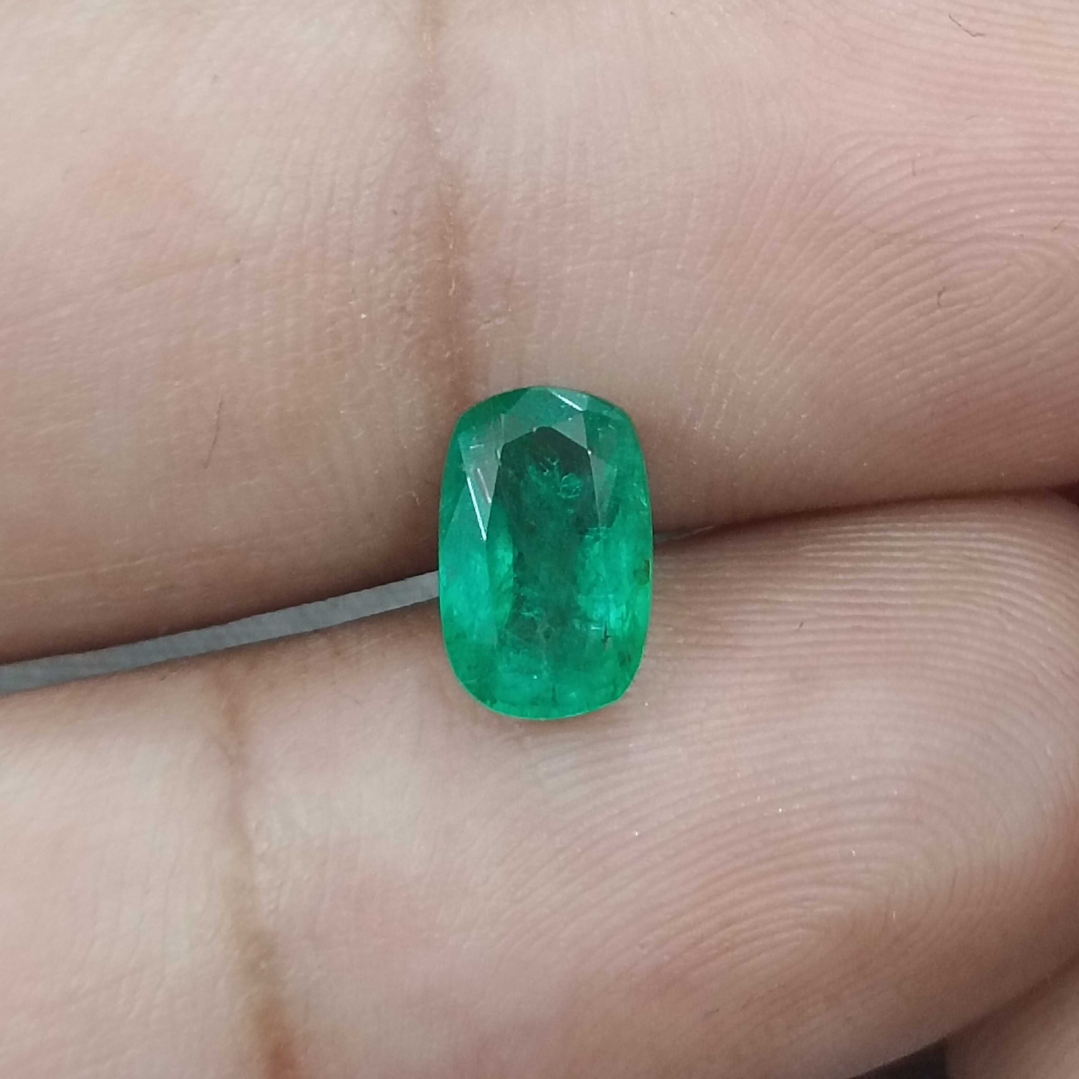 1.65cts GSI (USA) certified golden green cushion cut Zambian emerald stone