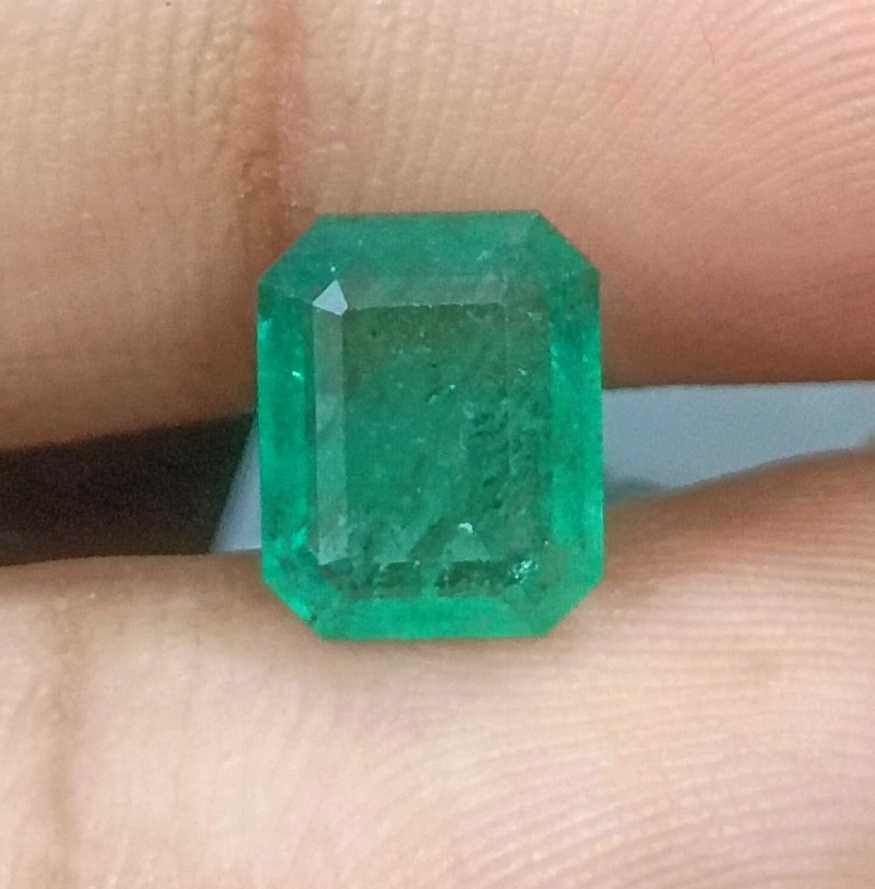 2.41ct GSI certified medium deep green emerald cut Zambian emerald 