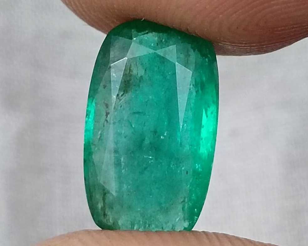 3.99ct deep green colour cushion cut Zambian emerald stone