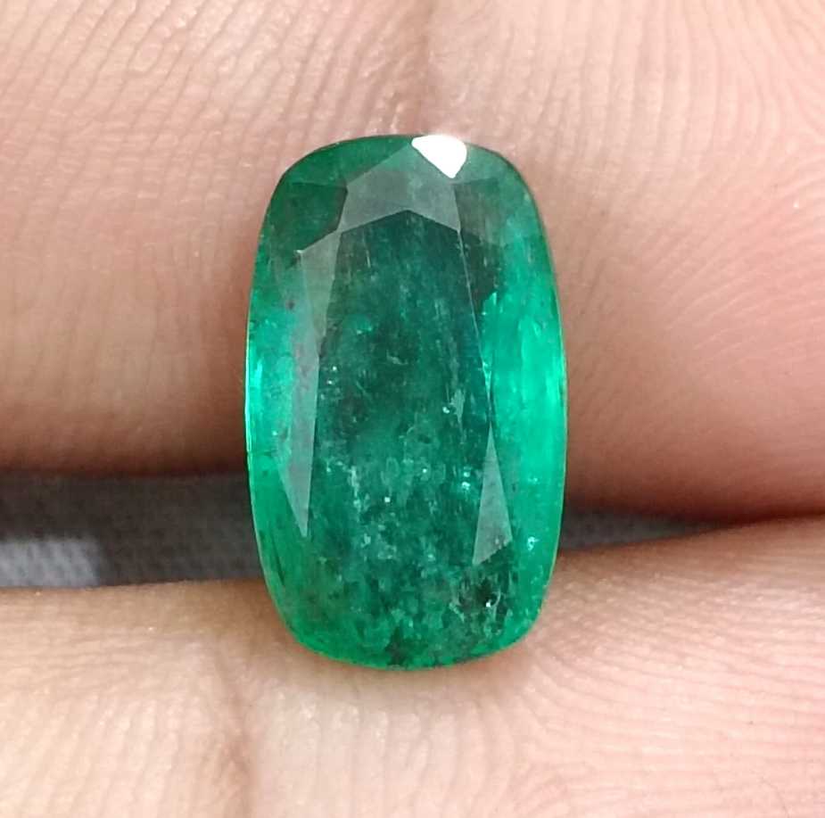3.99ct deep green colour cushion cut Zambian emerald stone